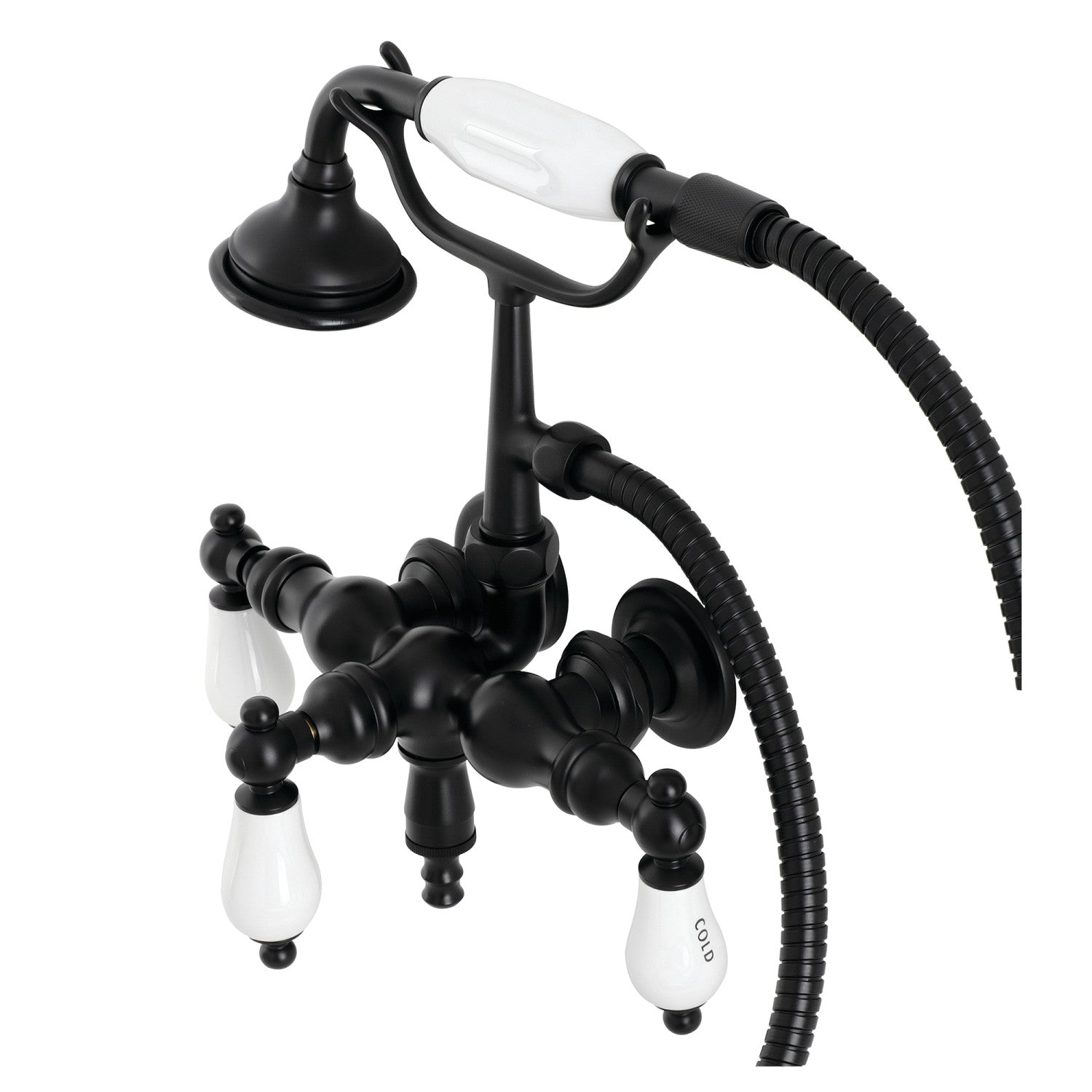 Vintage Matte Black Clawfoot Tub Faucet with Hand Shower - 3 Handle Wall Mount 2 Hole Design for Bathroom & Luxury Spa Experience