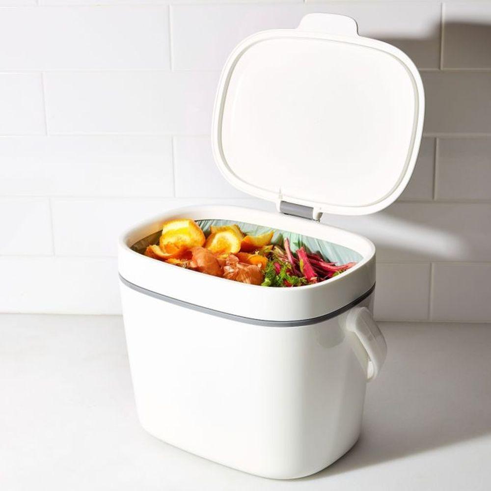 OXO 6.5L Easy Clean Kitchen Compost Bin - White | Odor-Free Food Waste Container for Eco-Friendly Composting | Perfect for Countertop, Home & Garden Use
