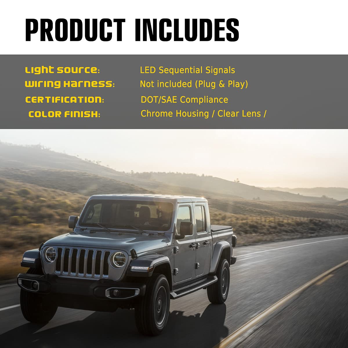 LED Sequential Turn Signal Lights for Jeep Wrangler JL (2018-2024) & Gladiator JT (2020-2024) - Clear Lens Side Marker Lights - 1 Pair - Not Compatible with Sport/Sport S Models - Upgrade Your Off-Road Vehicle Lighting for Enhanced Safety & Style