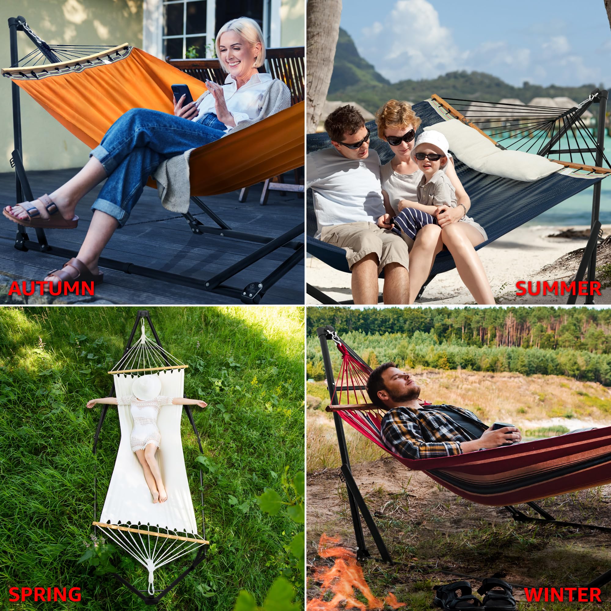 Tranquillo Unity Adjustable & Collapsible Hammock Stand with 800 lbs Capacity - Steel Double Hammock Stand for 2 Persons, Black - Perfect for Backyard, Camping, Beach & Outdoor Relaxation