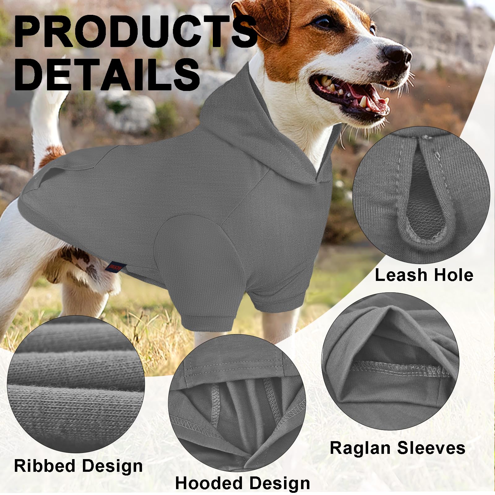 2 Pack Soft Cotton Dog Hoodie Sweater - Cozy Pet Clothes with Pocket & Leash Hole for Small Medium Large Dogs - Dark Grey & Purple Sleeved (Large) - Perfect for Winter Walks & Indoor Comfort