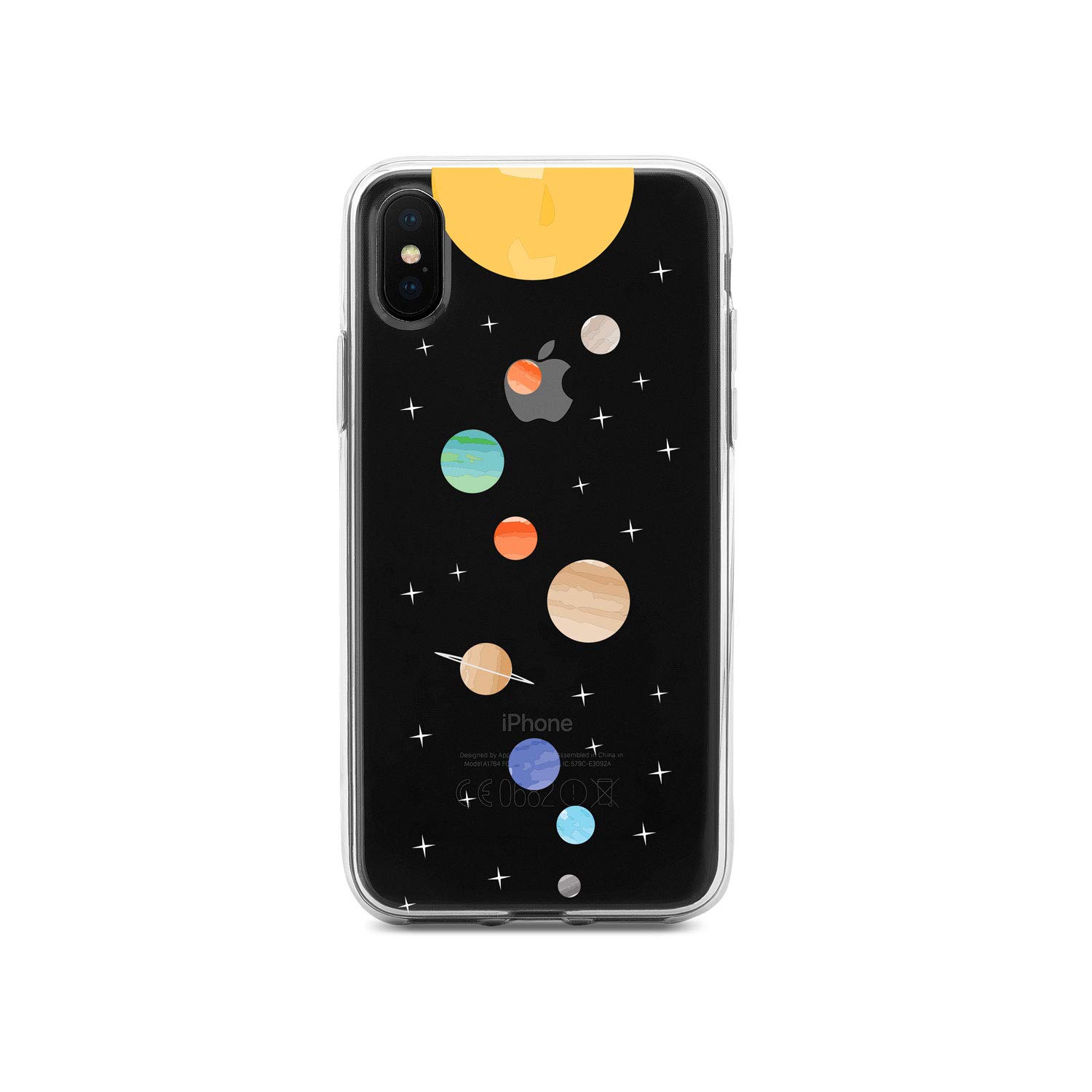 Premium Clear Shockproof Hybrid Case for iPhone XR (6.1 Inch) - TPU Bumper & Acrylic Back with Tempered Glass Screen Protector - Solar System Planets Design - Perfect for Outdoor Adventures, Travel & Daily Protection