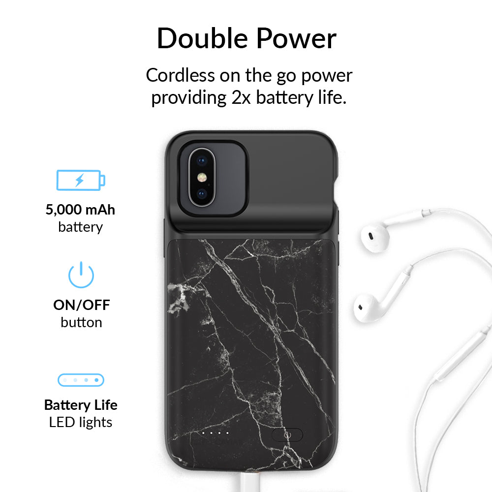Black Marble iPhone Charging Case - Slim Protective Battery Case for iPhone 12/13/14 Pro Max - 5000mAh Portable Charger for Travel, Work & Daily Use