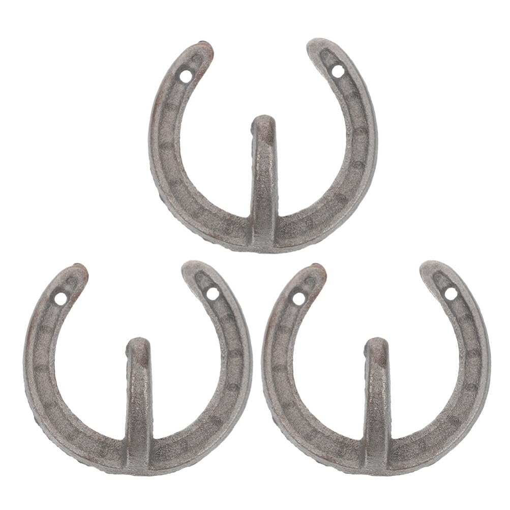 DOITOOL 3-Pack Vintage Horseshoe Shaped Cast Iron Wall Hooks - Heavy Duty Decorative Coat Hangers for Hats, Towels, Bags & Jackets - Perfect for Farmhouse, Rustic & Western Home Decor (Wall Mount)