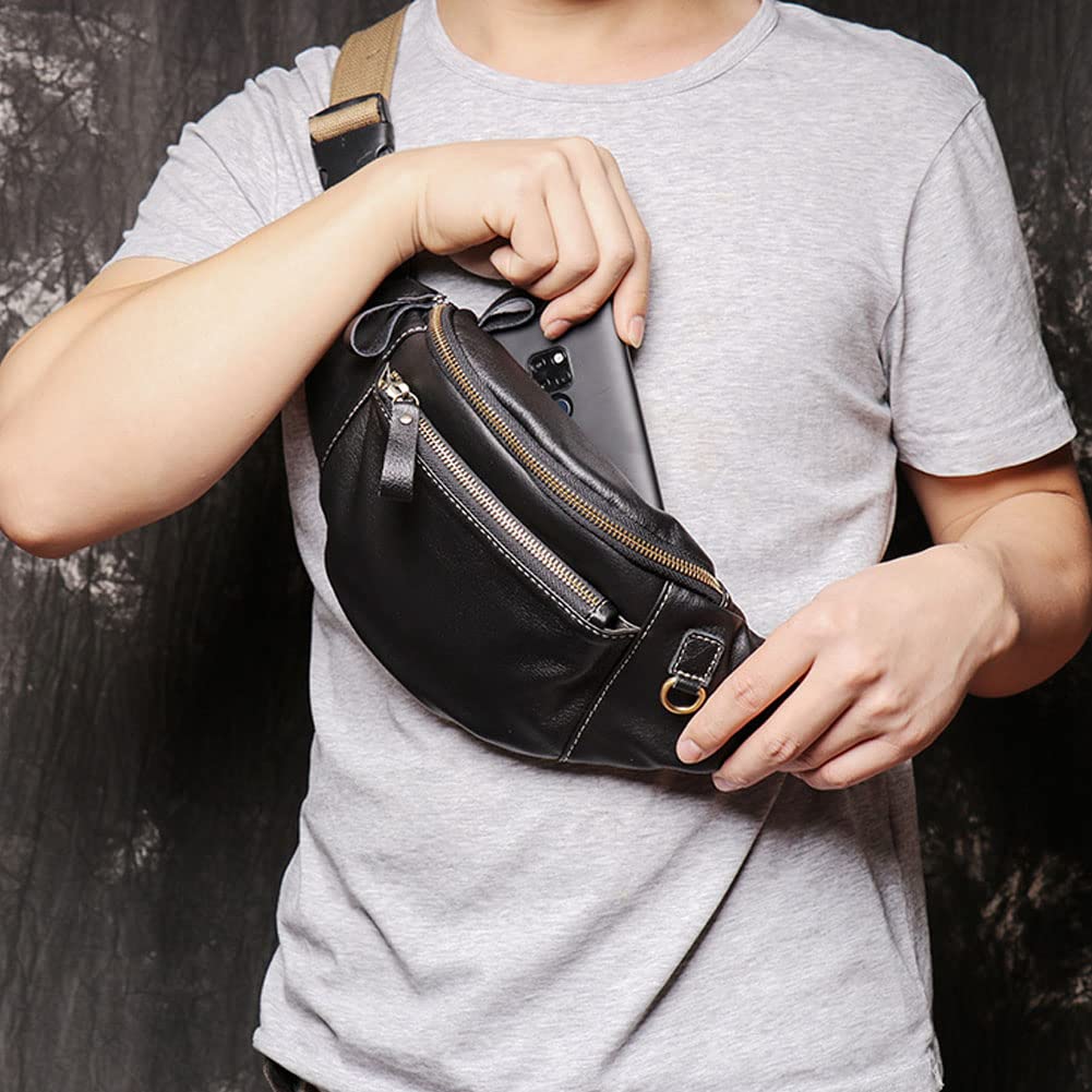 Leathario Genuine Leather Waist Pouch for Men - Fashionable Fanny Pack, Bum Bag with Adjustable Strap - Perfect for Travel, Gym, Running & Outdoor Activities