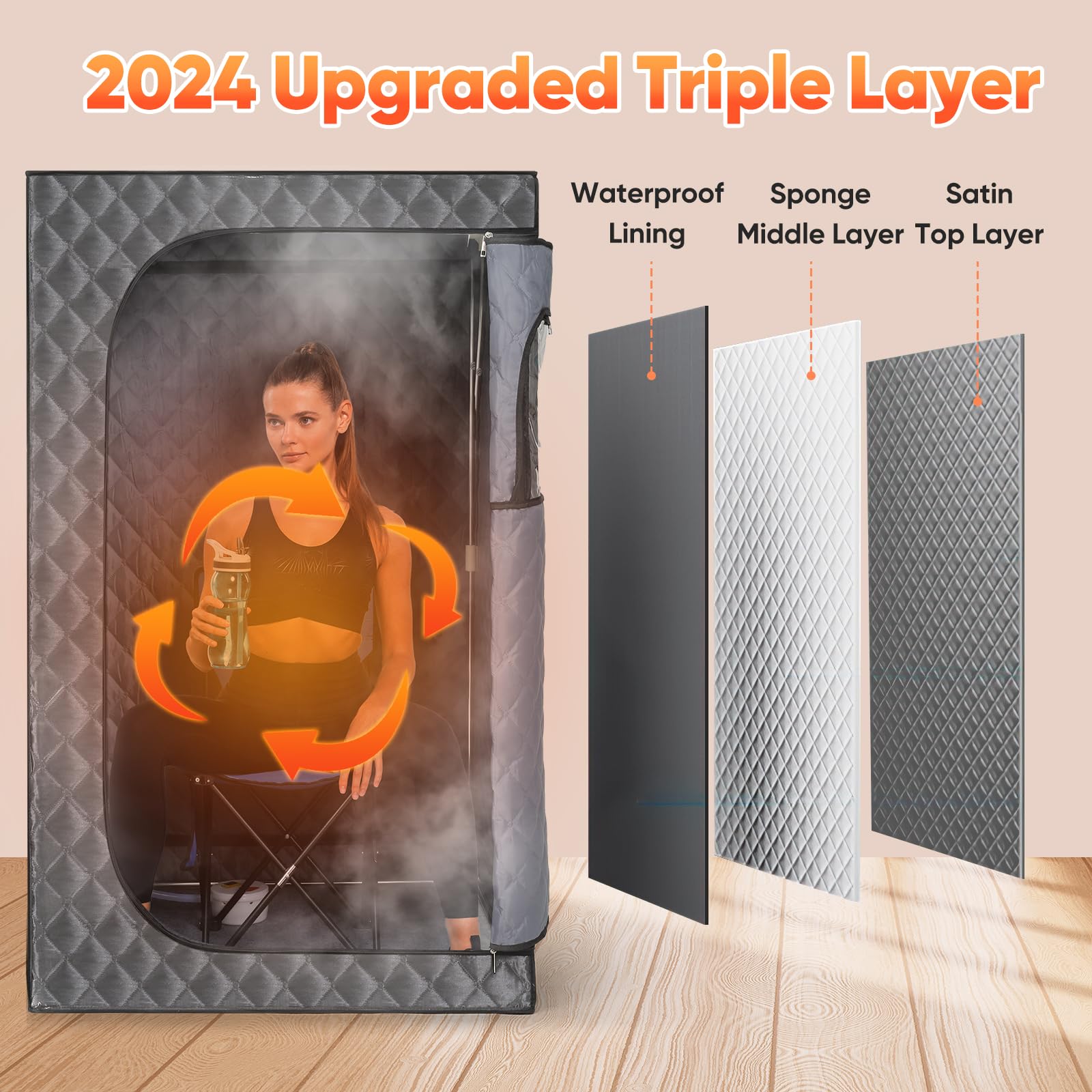 Upgraded Portable Sauna for Home Use - 2.6L Steamer with 99-Minute Timer & Remote Control - Foldable Steam Sauna Box with Chair (Grey) - Perfect for Relaxation, Detox & Home Spa Therapy