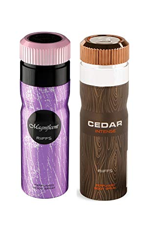 Riiffs MAGNIFICENT & CEDAR Perfume Deodorant Spray Set - 2 x 200ml (4.2oz) Long-Lasting Fragrance for Men & Women - Gym, Office & Everyday Use