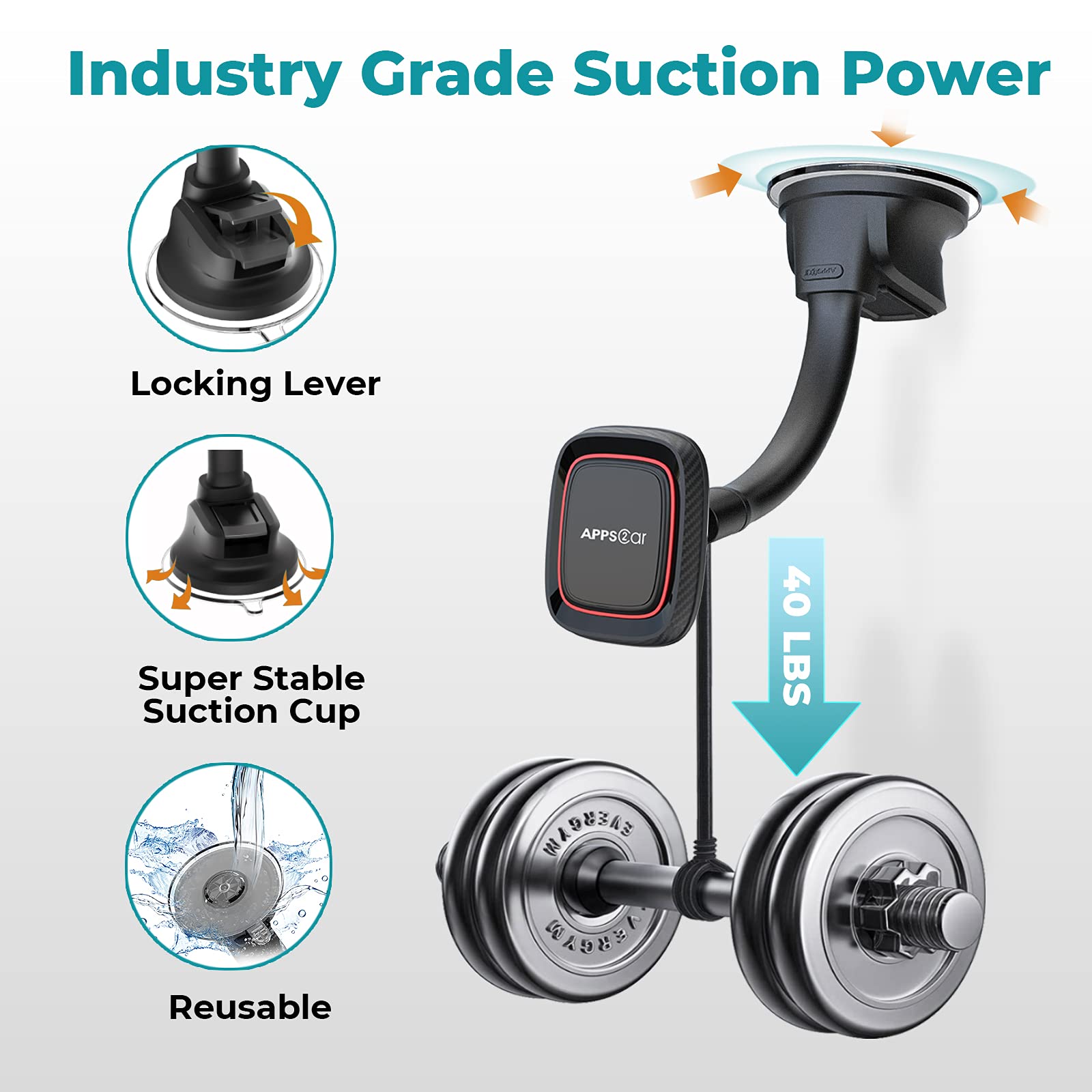 APPS2Car Magnetic Phone Holder for Car - Dashboard & Windshield Mount with Strong Magnets & Flexible Arm | Universal Smartphone Car Mount for iPhone, Samsung, Google Pixel | Perfect for GPS Navigation, Hands-Free Calling & Road Trips