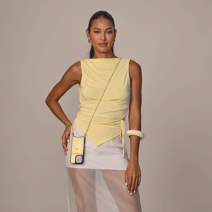 Lily Crossbody Phone Case Set - Butter Yellow Croc/Gold - Stylish Hands-Free Phone Holder for Women, Perfect for Shopping, Travel & Daily Use