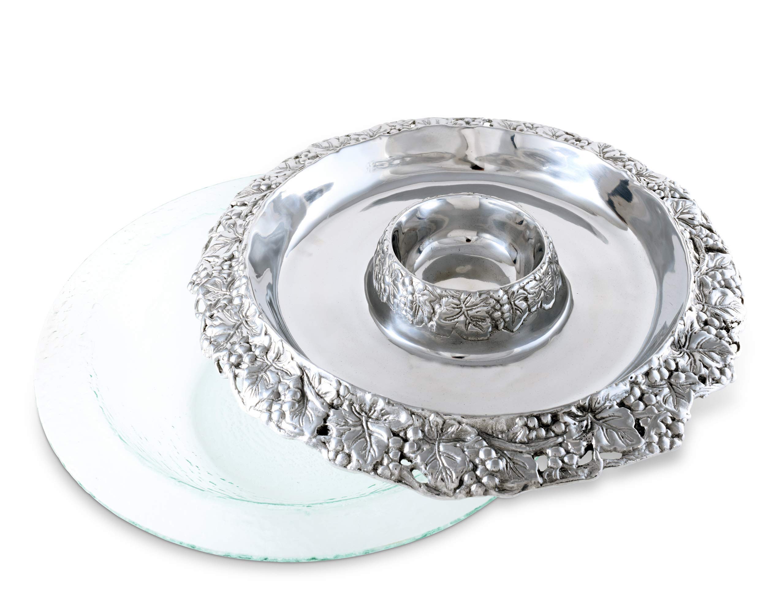 Arthur Court Designs Aluminum Grape Tray with Glass Chilling Bowl - 14