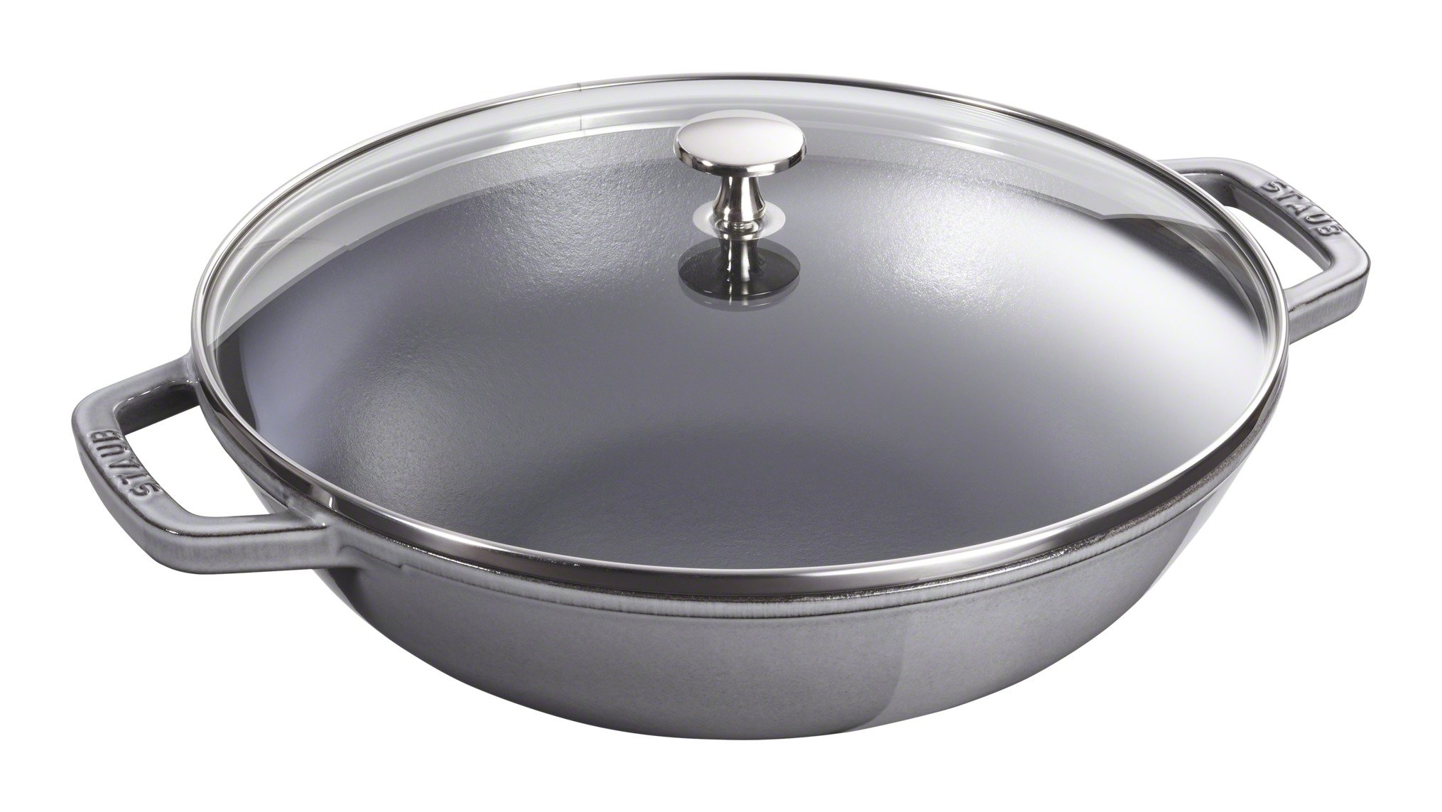 STAUB 30cm Grey Cast Iron Wok - Premium Heavy Duty Stir Fry Pan for High Heat Cooking - Perfect for Asian Stir Fry, Deep Frying & Home Kitchen Use