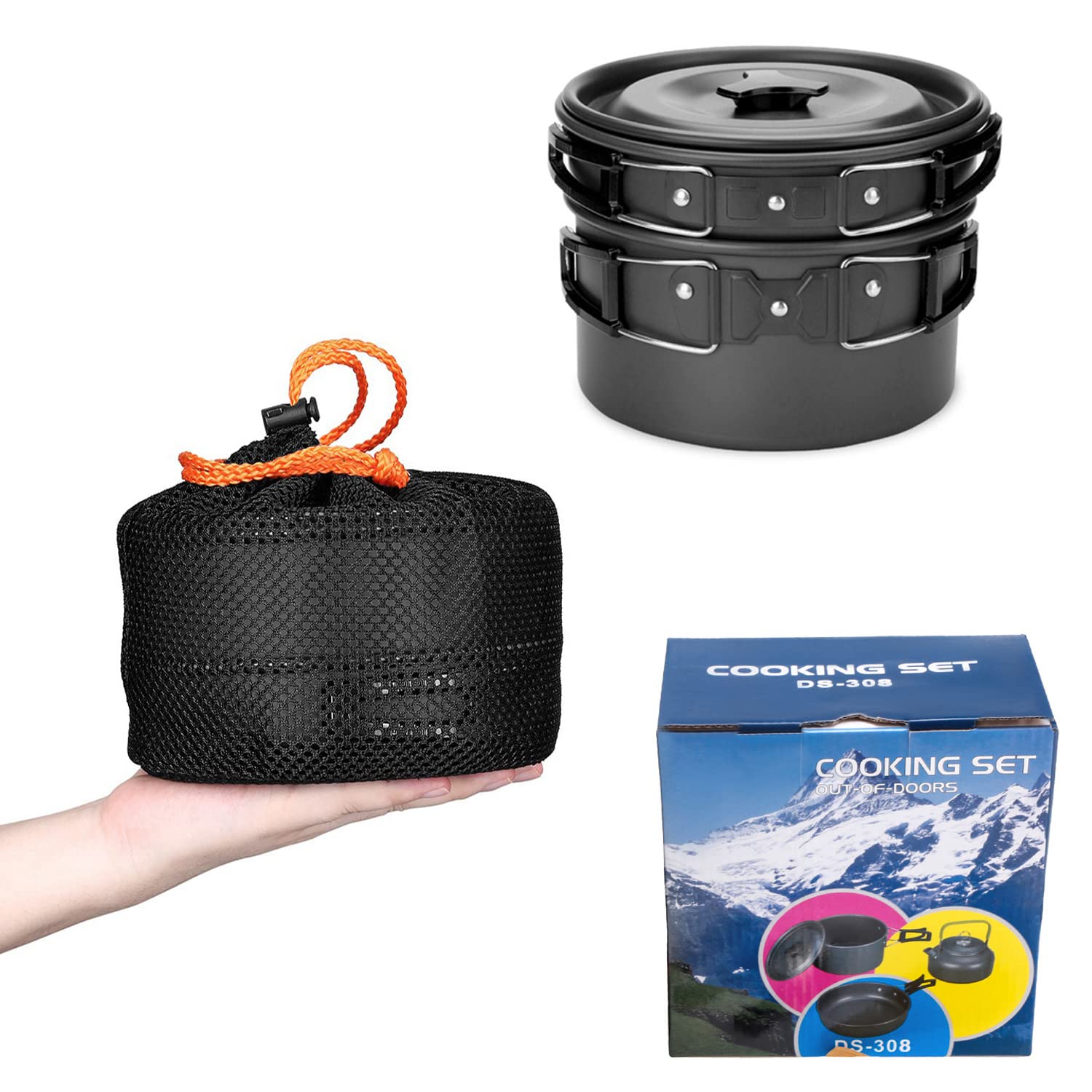 Gurukim 17-Piece Lightweight Camping Cookware Set with Stainless Steel Pot, Pan, Kettle, Cups, Plates & Utensils - Compact Backpacking Cookware for Hiking, Camping, Outdoor Cooking, Picnics & Survival Gear (Perfect for Family Camping Trips & Backcountry Adventures)