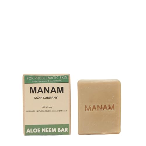 Manam Soap Company Aloe Neem Bar Soap - 100g Natural Antibacterial Soap for Acne & Skin Irritation | Gentle Cleansing for Face & Body | Vegan & Cruelty-Free