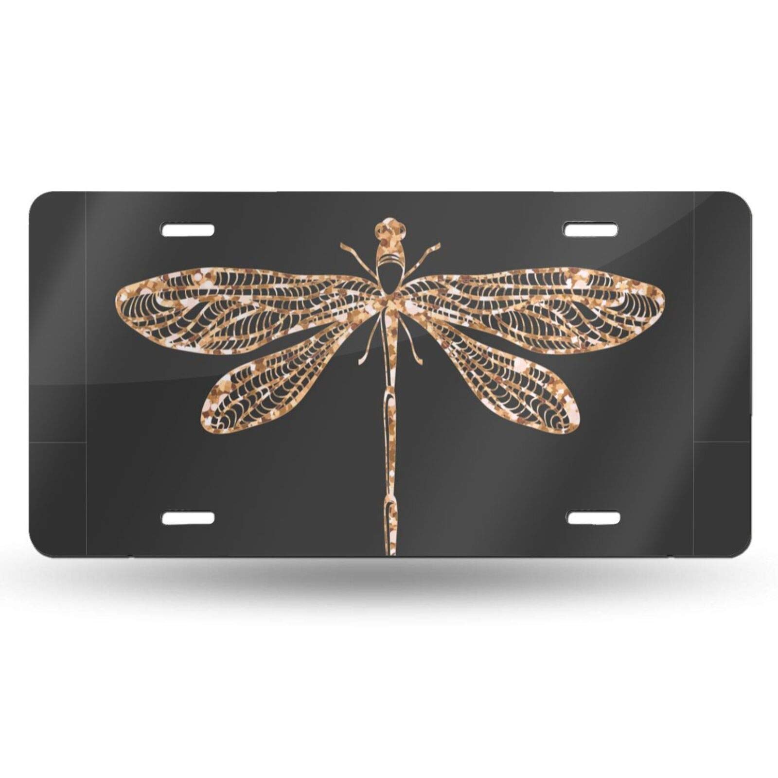 Elegant Glittering Dragonfly Aluminum License Plate Cover - Durable 6x12 Inch Metal Car Tag Decoration for Women, Men, Girls & Boys - Perfect Vanity Gift for Cars, Trucks & SUVs - Adds Stylish Touch to Your Vehicle's Front