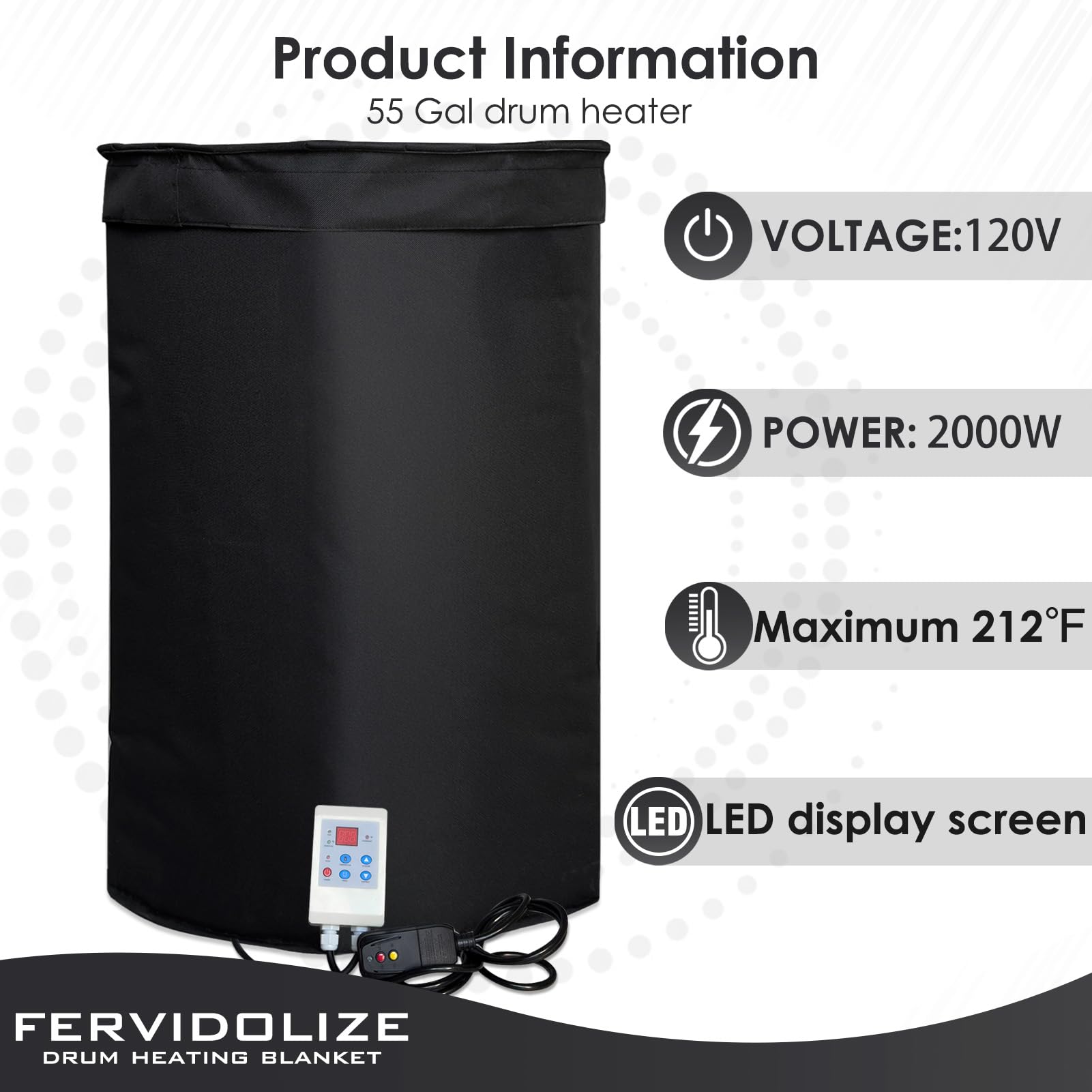55 Gallon Drum Heater Blanket - 208L Adjustable Oil Pail Warmer with Thermostat & GFCI Plug | 202℉ Insulated Oxford Cloth Heating Band for Gas Cylinders & Industrial Drums | Winter Storage, Chemical Processing, Viscosity Control