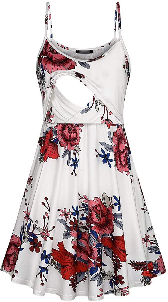 Floral Maternity Summer Dress - Spaghetti Strap Nursing Dress for Breastfeeding Mothers | Comfortable & Stylish Pregnancy Outfit for Beach, Vacation & Daily Wear