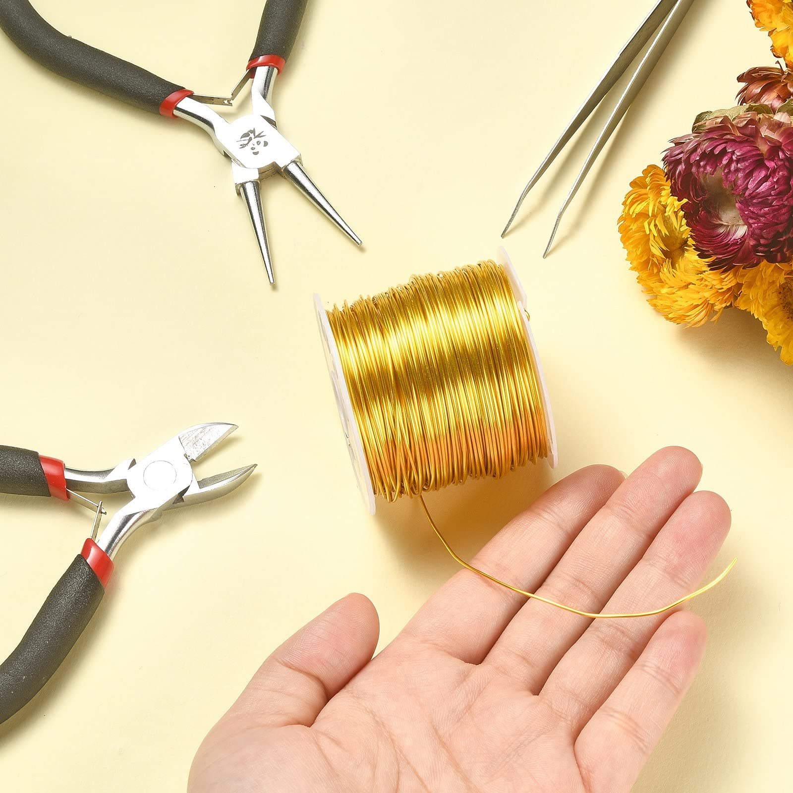 UR URLIFEHALL 328 Feet Gold Jewelry Beading Wire - 0.3mm Flexible Copper Craft Wire for DIY Jewelry Making, Bracelets & Necklaces - Perfect for Beading, Wire Wrapping & Art Projects