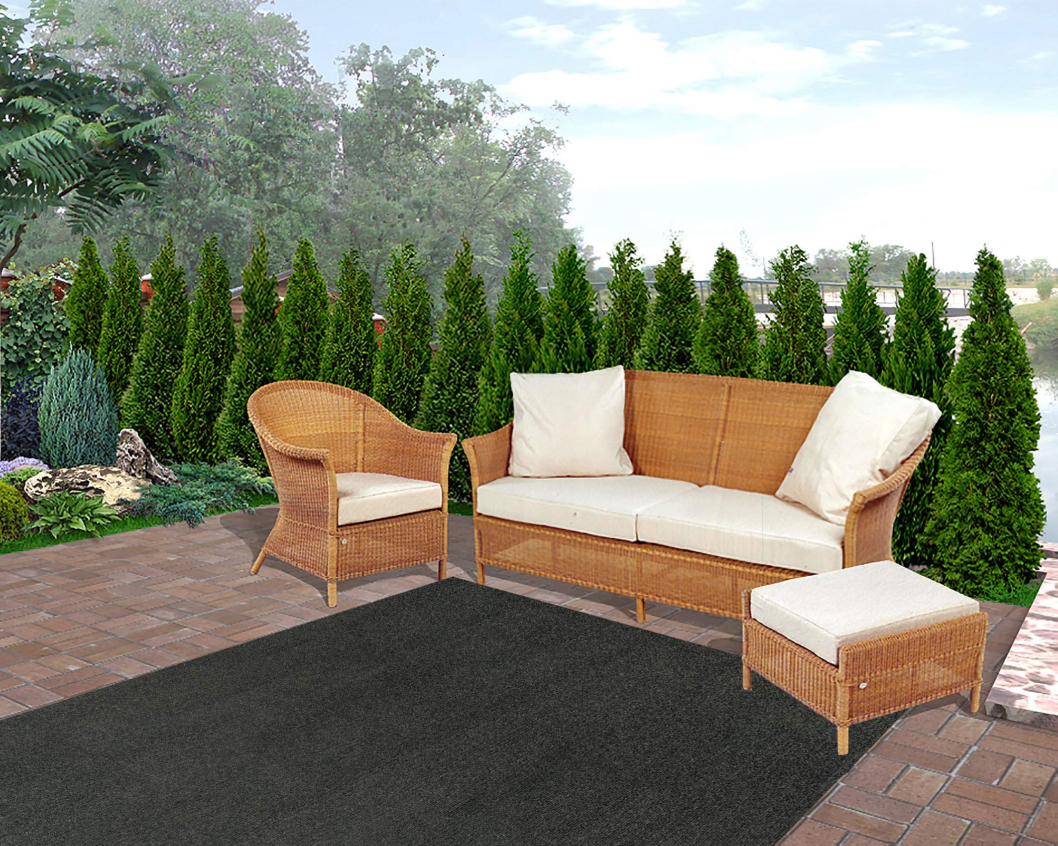Eco-Friendly 5' x 8' Indoor Outdoor Rug - Premium 100% Recycled PET Fiber Area Carpet for Patio, Deck, Picnic & Backyard (Black Ice) | Waterproof & Durable Floor Mat for Outdoor Living Spaces