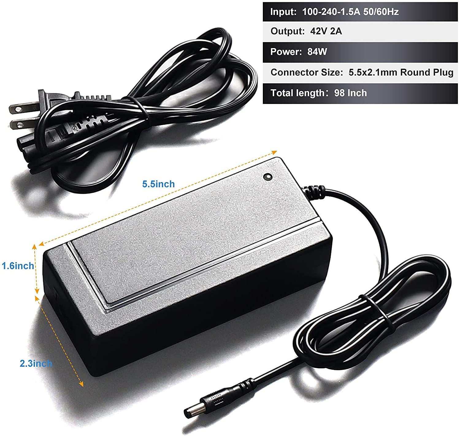 42V 2A Fast Charger for 36V Lithium Battery - Universal Electric Bike Charger with 1-Prong Plug | Compatible with eBikes, Electric Bicycles, Scooters & Pocket Mods | Perfect for Commuting, Outdoor Adventures & Urban Travel