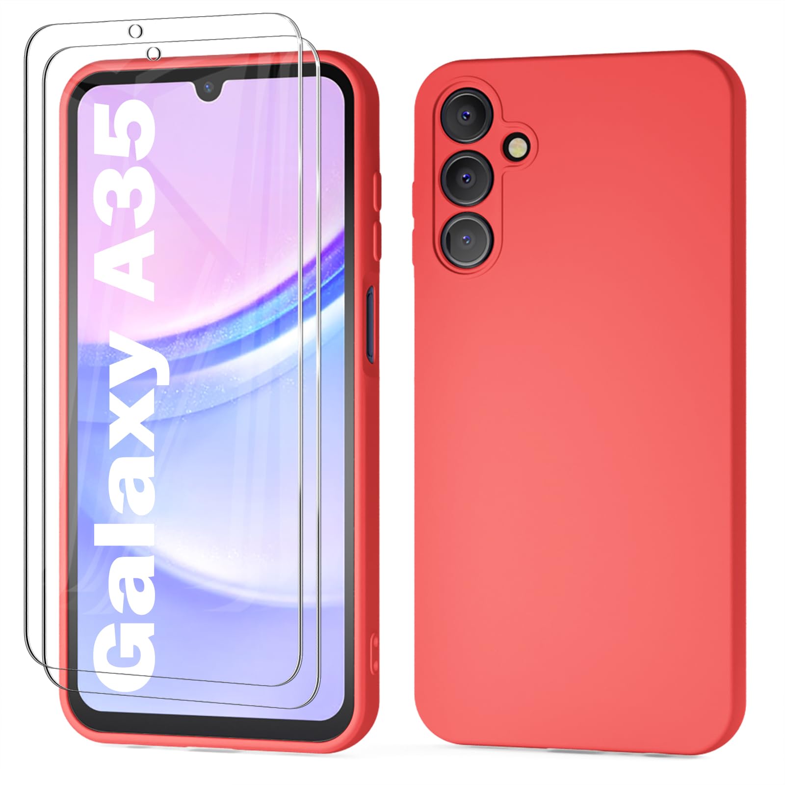 Giolus Slim Shockproof Case for Samsung Galaxy A35 5G with 2 Pack Screen Protector - Soft Anti-Scratch TPU Silicone Cover with Microfiber Lining | Perfect for Daily Protection & Outdoor Activities (Red)