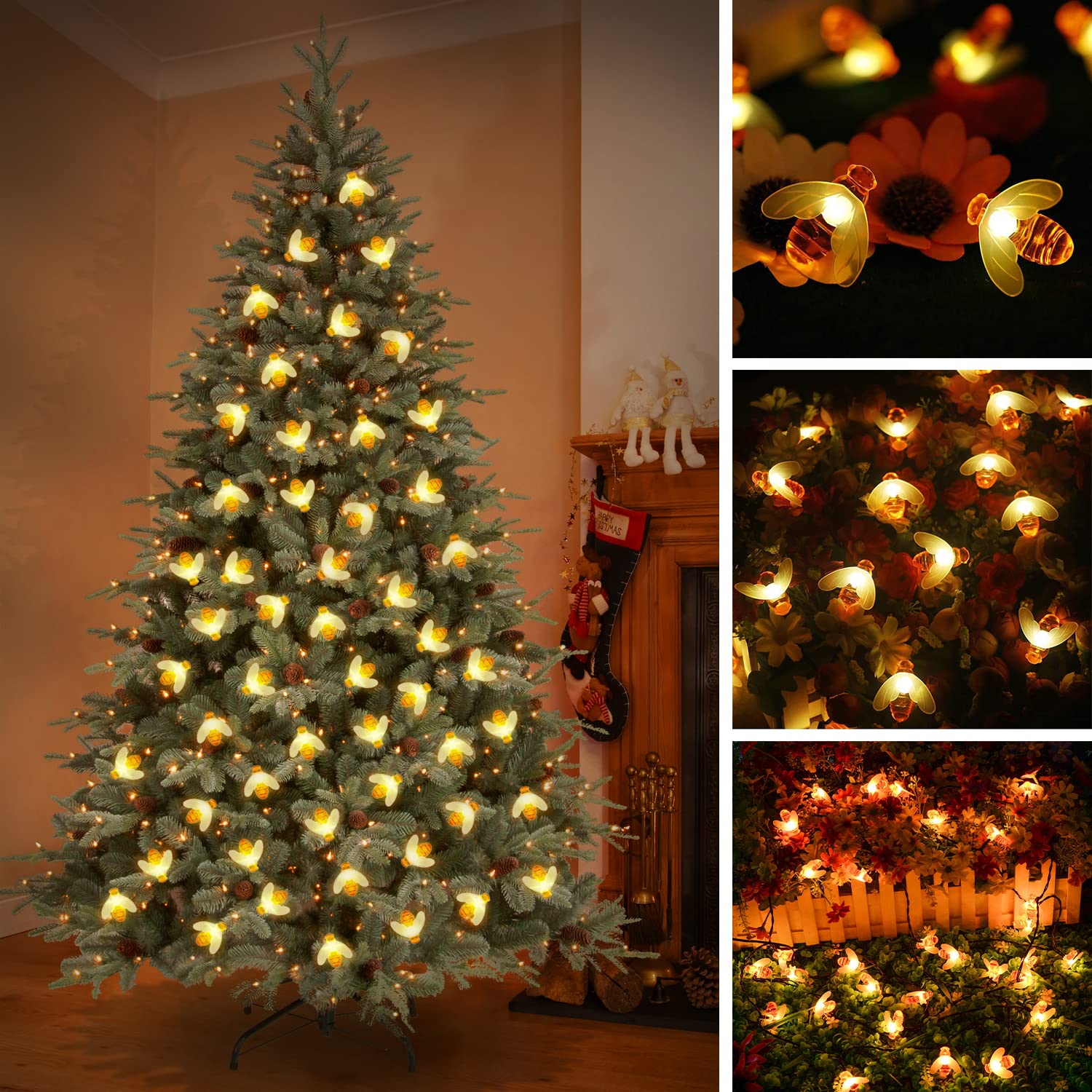 Solar Bee String Lights 30 LED - Waterproof Outdoor Fairy Lights for Garden, Wedding, Party