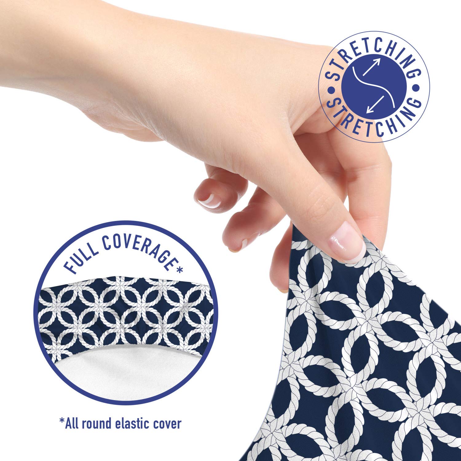 Ambesonne Navy Blue Office Chair Slipcover - Geometric Ocean Travel Pattern Stretch Fabric Cover, Standard Size (Dark Blue & White) - Perfect for Home Office, Gaming Chair, or Dining Room Seat Protection
