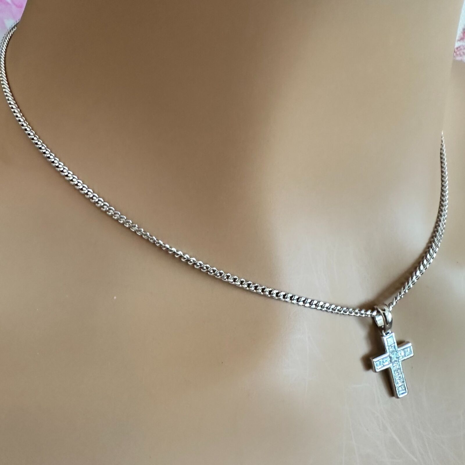 Authentic Cartier 18K White Gold Diamond Cross Pendant Necklace for Women - Luxury Gift for Anniversary, Valentine's Day & Special Occasions