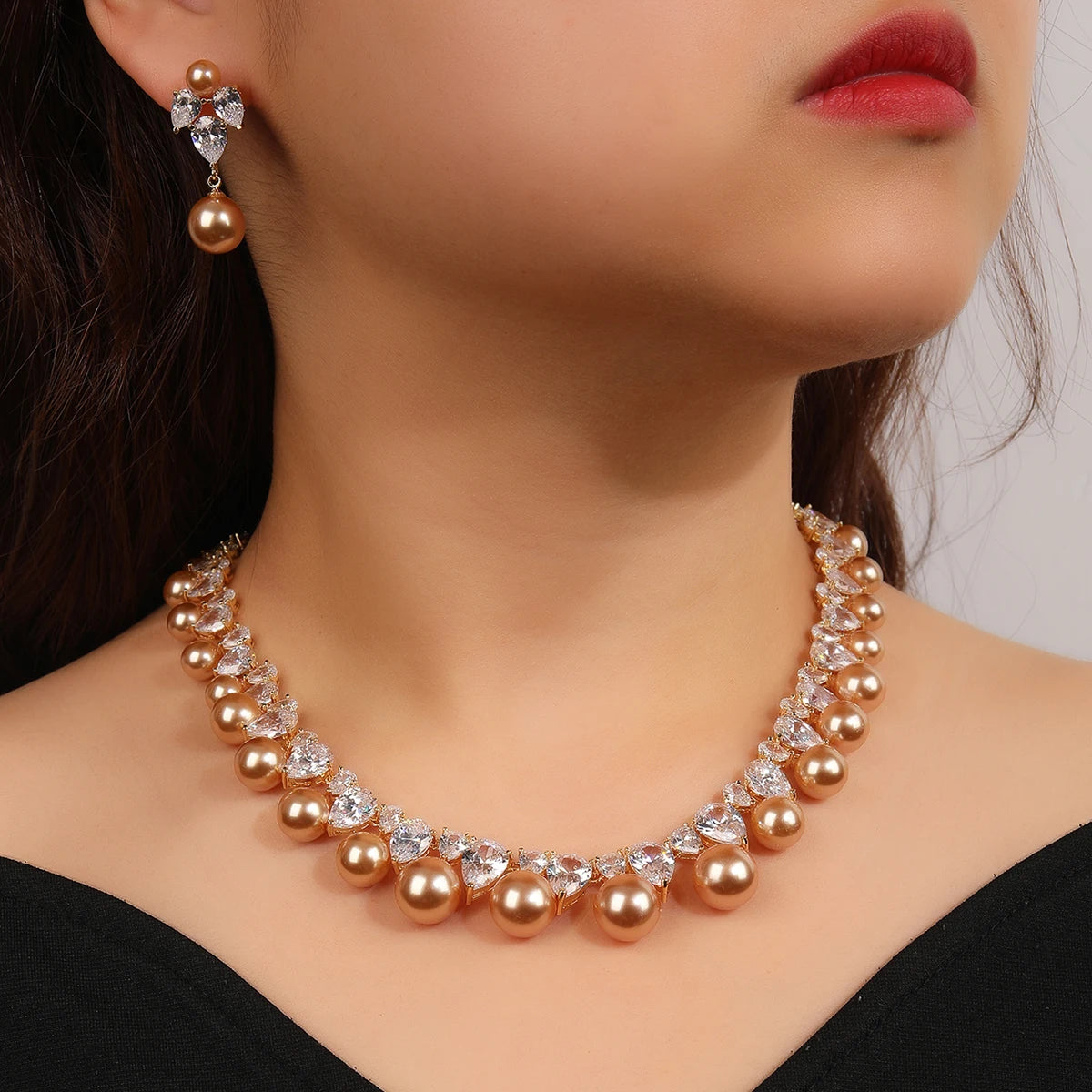Luxury Water Drop Cubic Zirconia Pearl Necklace for Women - Elegant Wedding Jewelry Set, Bridesmaid Gift (CN10243) | Perfect for Weddings, Proms, Anniversaries and Special Occasions