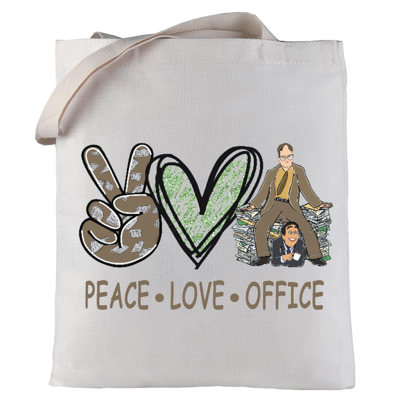 LEVLO Funny Dwight and Michael The Office TV Show Cosmetic Bag - Makeup Zipper Pouch for Fans, Perfect Gift for TV Show Lovers (Peace Love Office Tote) - Great for Travel, Gym & Daily Organization