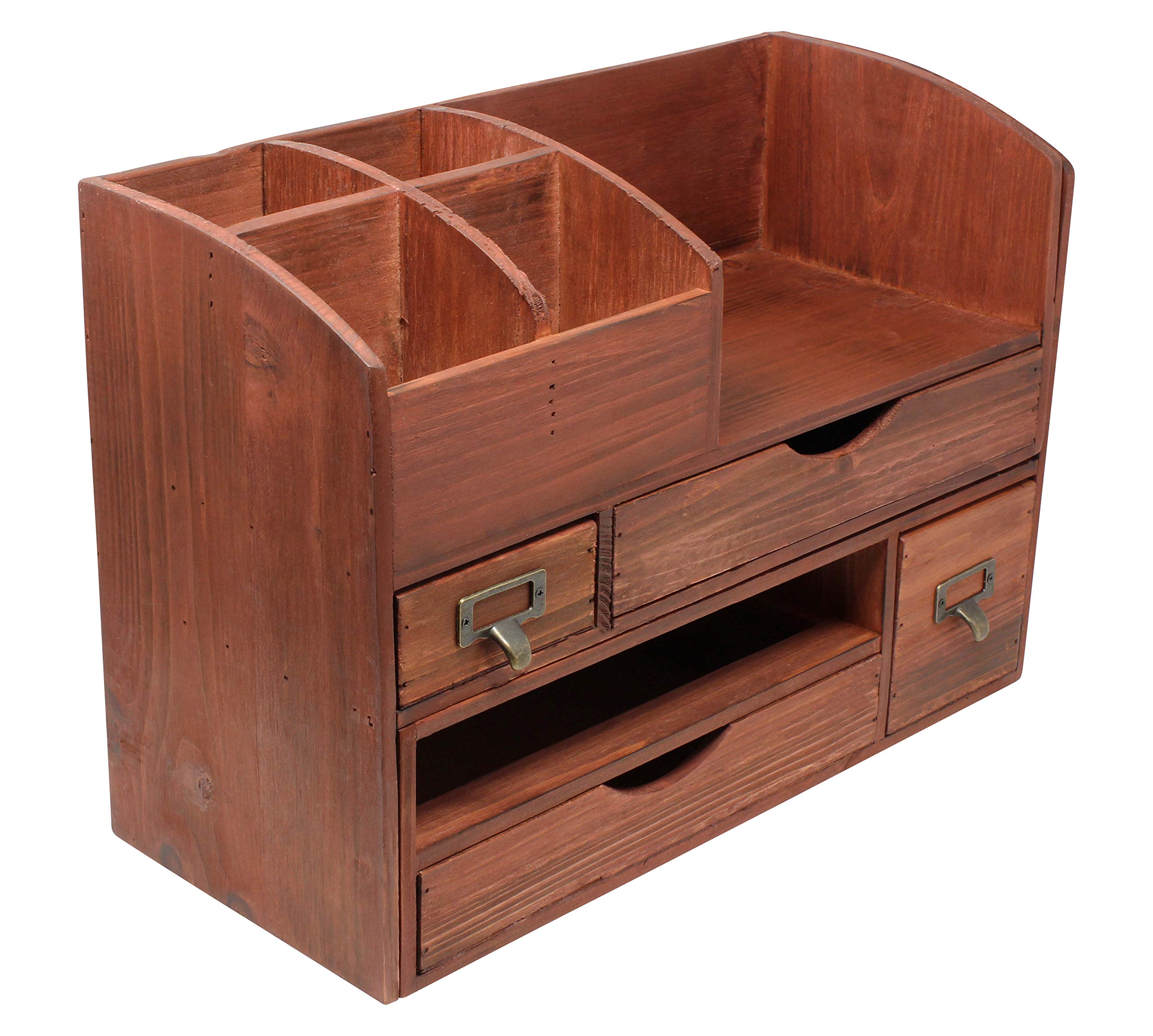 Premium Wooden Office Desk Organizer - Large Adjustable Storage Shelf for Desktop, Tabletop & Counter - Holds Office Supplies, Desk Accessories & Mail - Cherry Finish (WO13) - Perfect for Home Office, Workspace & Professional Environments