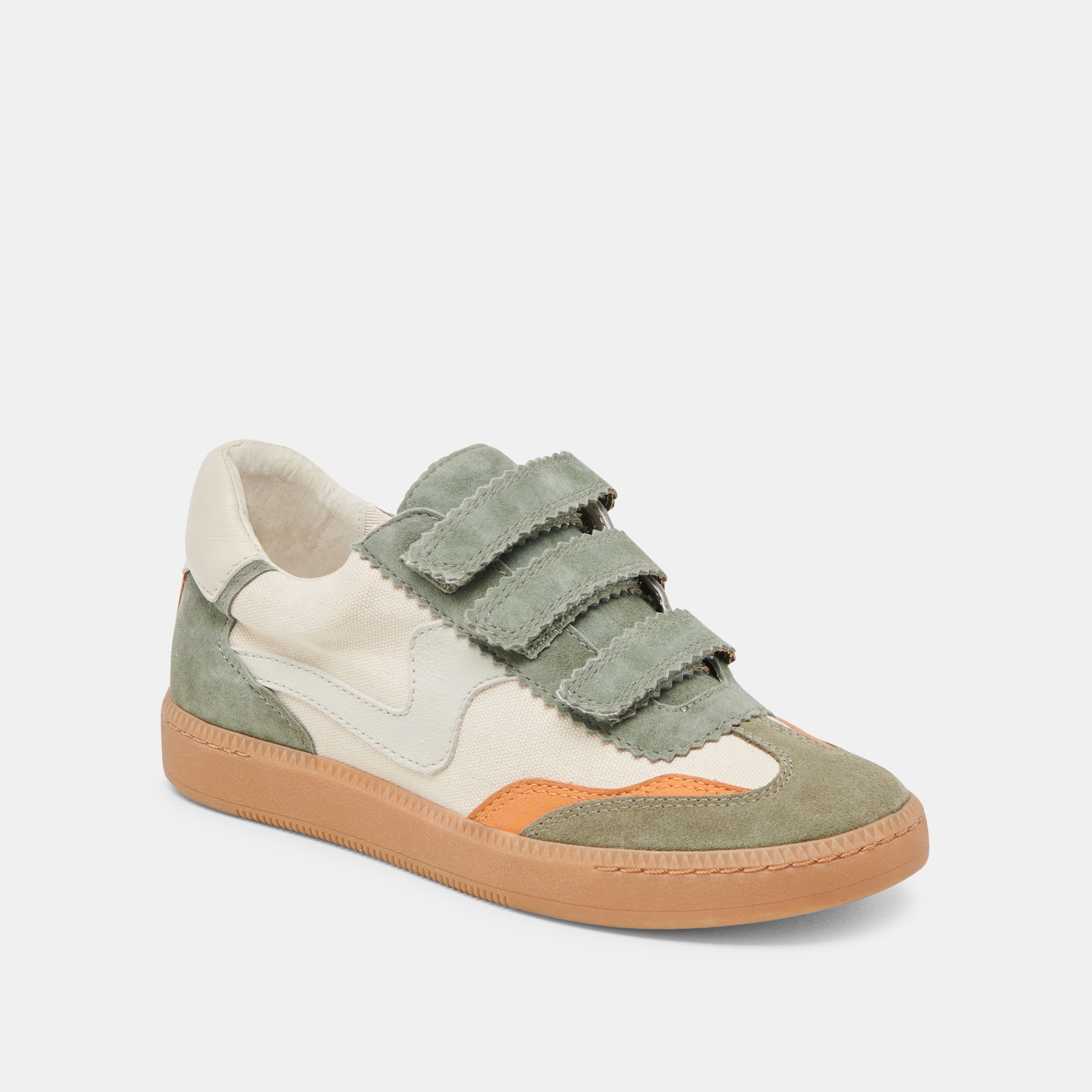 Velcro Sneakers for Men & Women - Olive Multi-Color Canvas Casual Shoes | Comfortable Walking & Light Hiking Footwear