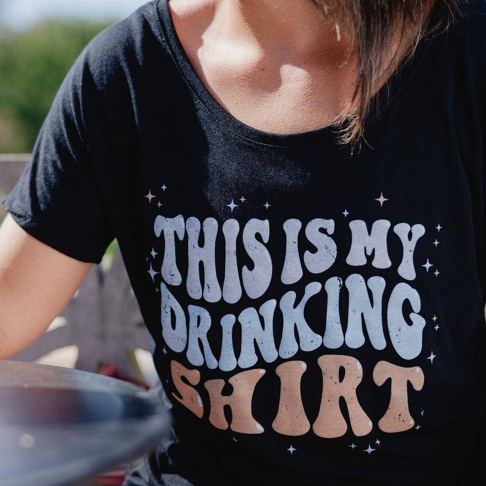 Women's Funny Drinking Slouchy T-Shirt - Black | Casual Lounge Wear for Relaxing at Home or Parties