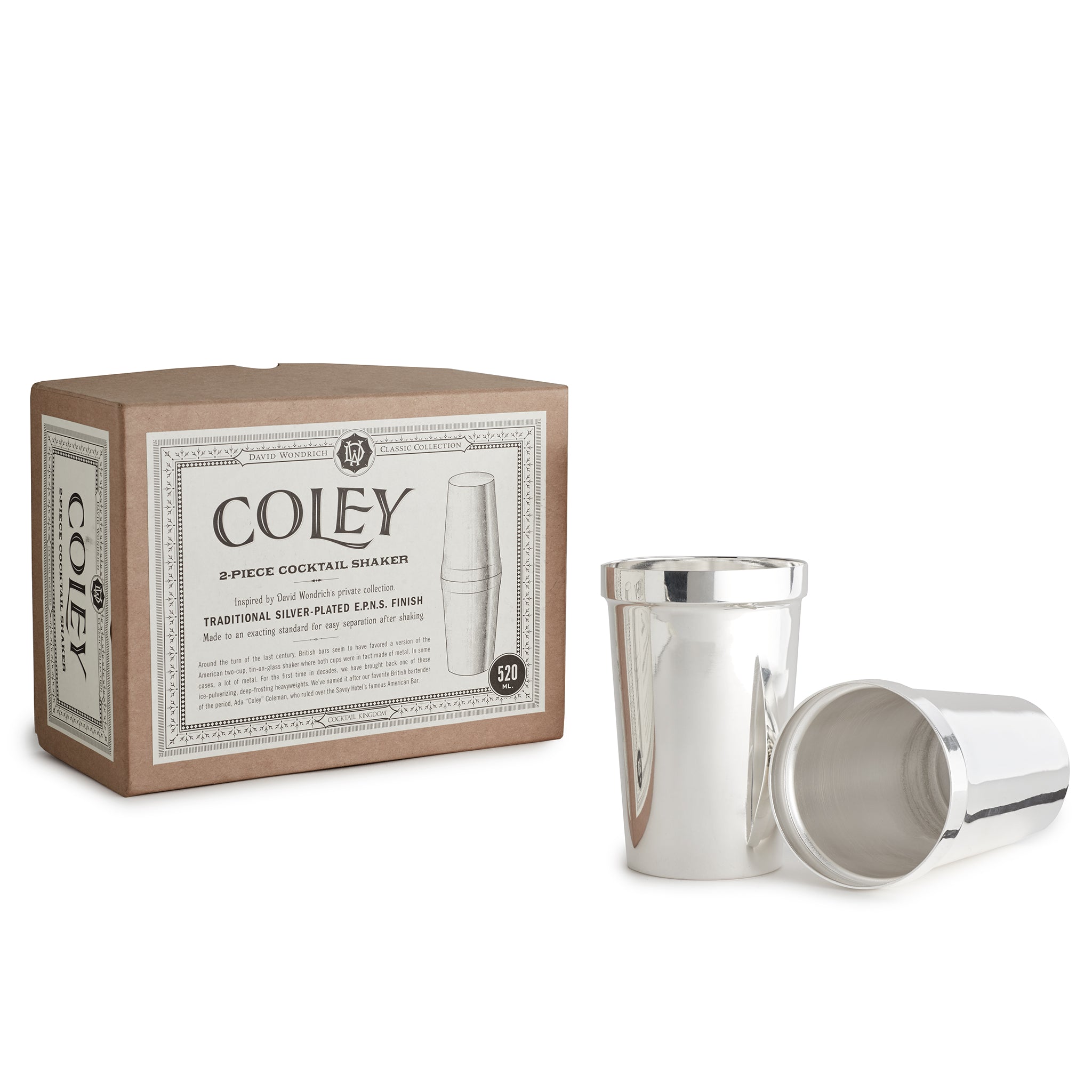 COLEY™ Stainless Steel Cocktail Shaker - 520ml (18oz) Silver Plated EPNS Bar Tool for Mixing Martinis, Margaritas & Cocktails - Perfect for Home Bars & Professional Bartenders