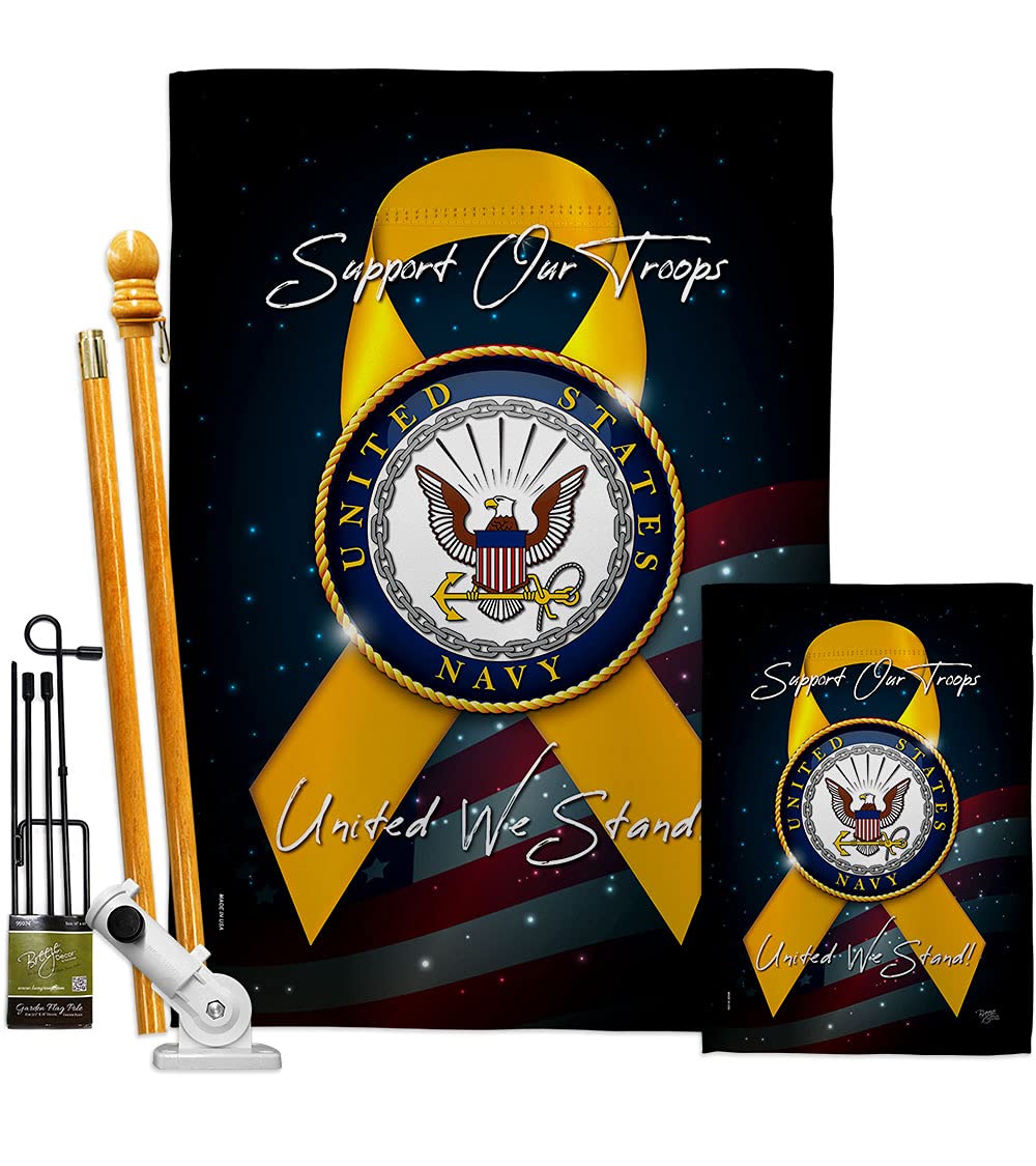 US Navy Garden House Flags Kit - Armed Forces USN Seabee Military Veteran Retiree Double-Sided Yard Banner (28x40 Inch) Made in USA - Perfect for Patriotic Home Decor, Military Appreciation Gifts & Outdoor Display