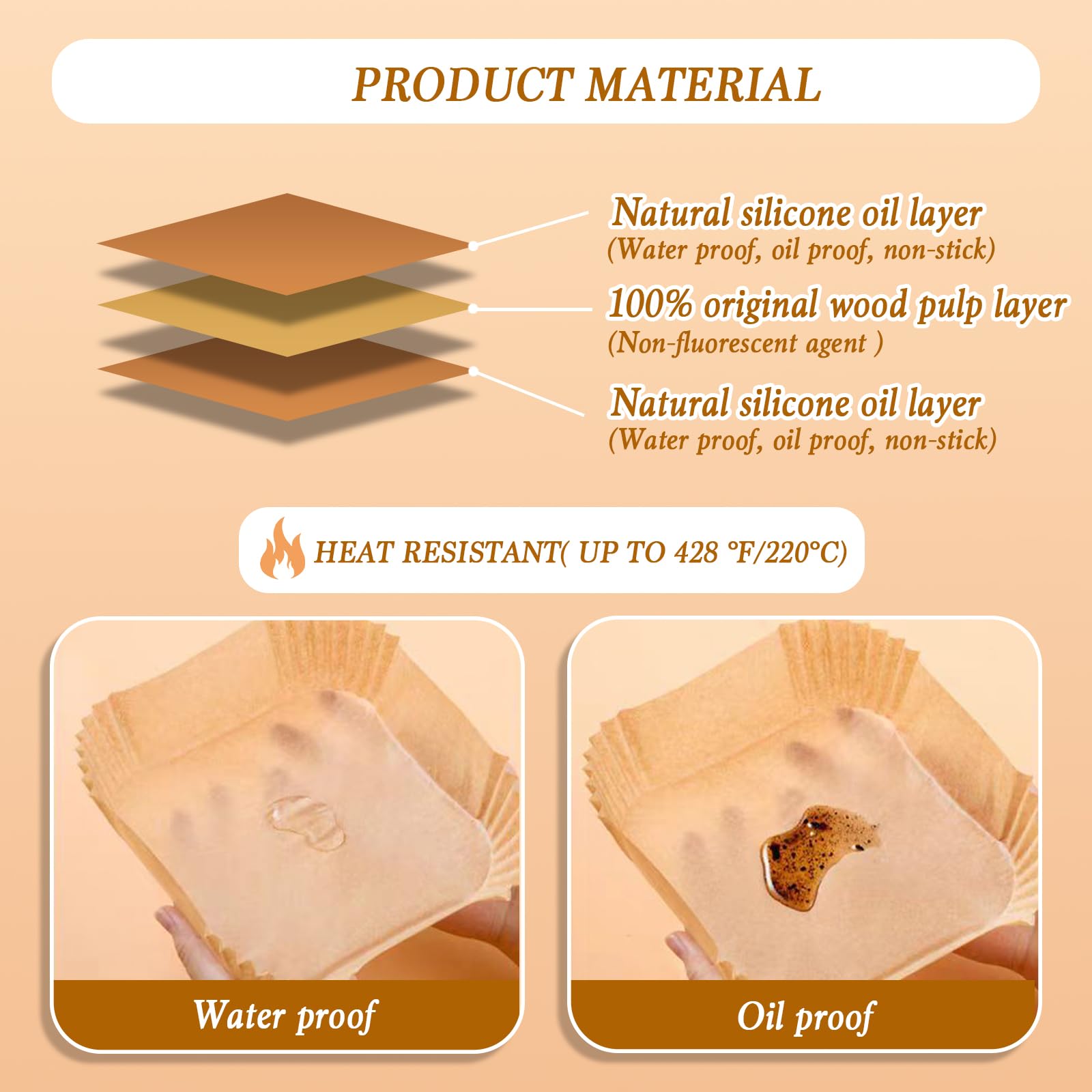 100pcs Disposable Square Air Fryer Liners - Nonstick Parchment Paper for 2-5 Qt Air Fryers, Baking, Roasting & Microwave Safe (6.5 Inch) | Perfect for Quick Meals, Healthy Cooking & Easy Cleanup