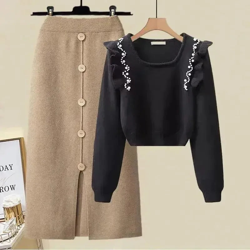 Stylish Women's Casual Wool Skirt Set - 2 Piece Outfit for Fall & Winter | Perfect for Office, Parties & Everyday Wear