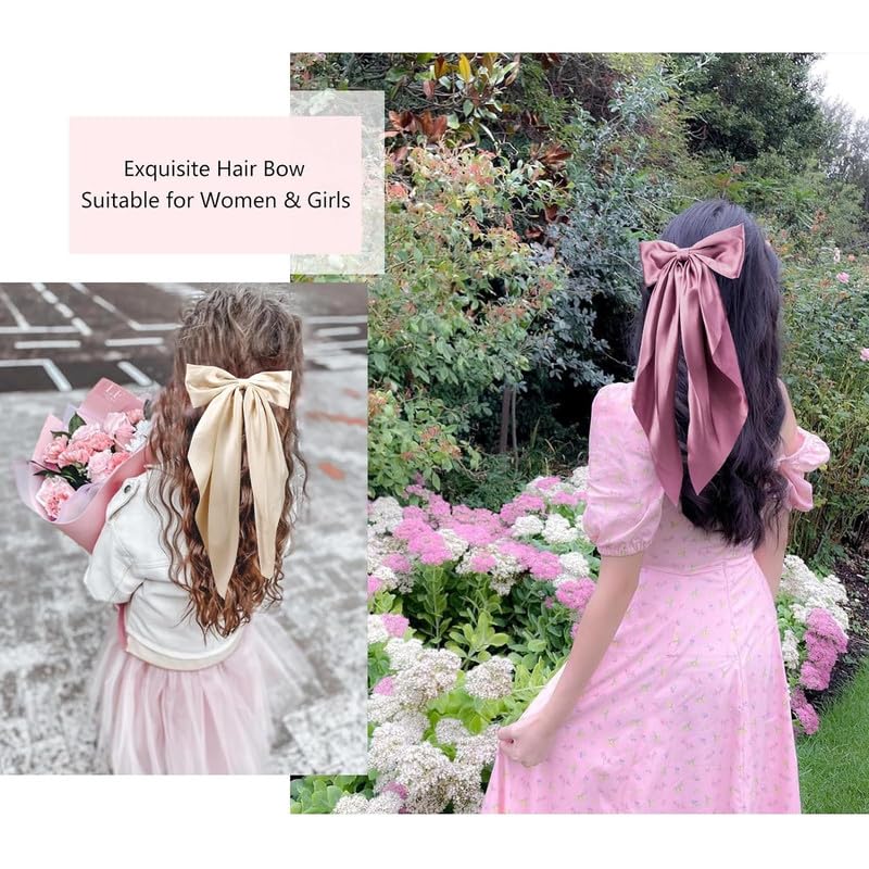 BELICIA 3PCS Satin Hair Bows for Women & Girls - Black White Soft Hair Barrettes with Long Tail - Elegant Bowknot Hair Clips for Parties, Weddings & Daily Styling (Multicolor)