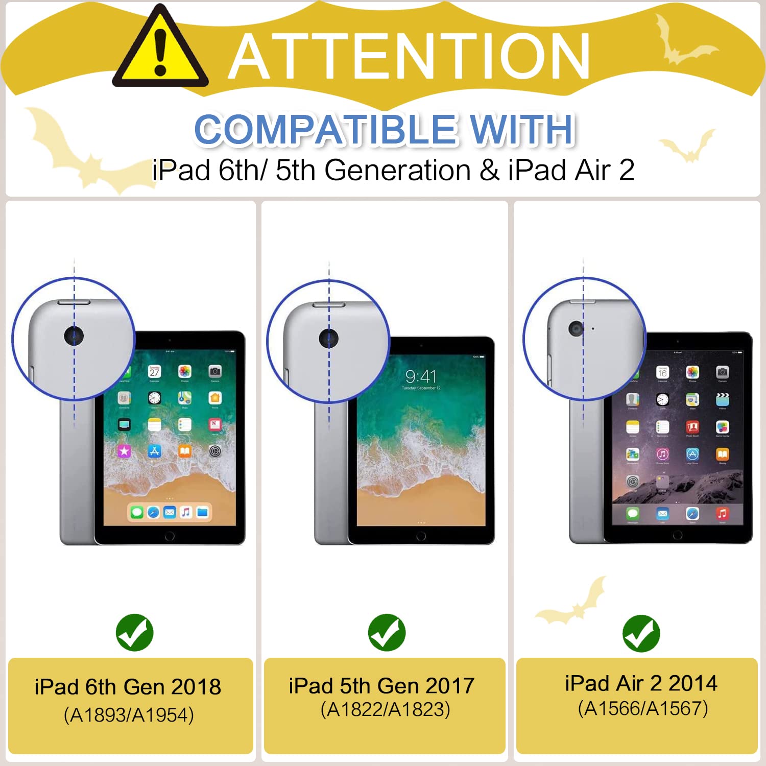 Shockproof Rugged Protective Case for iPad 6th/5th Generation (2018/2017), iPad Air 2 (2014), iPad 9.7