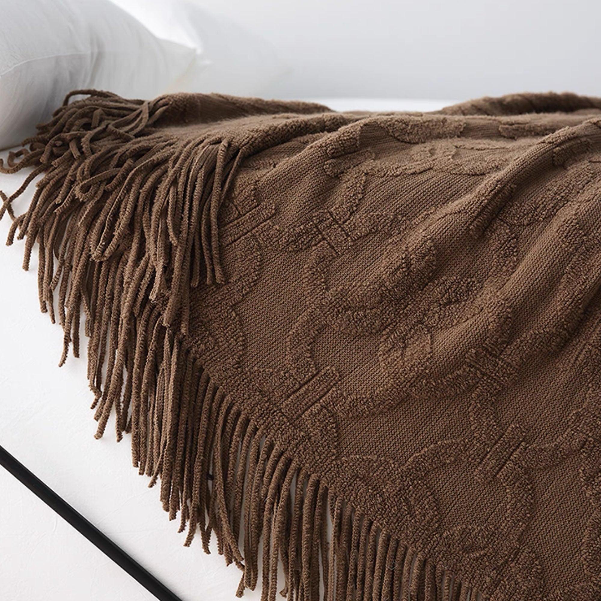 Soft Elegant Textured Fringe Throw Blanket - Cozy Knit Blanket for Couch, Bed & Sofa - Perfect for Living Room, Bedroom Decor & Winter Warmth