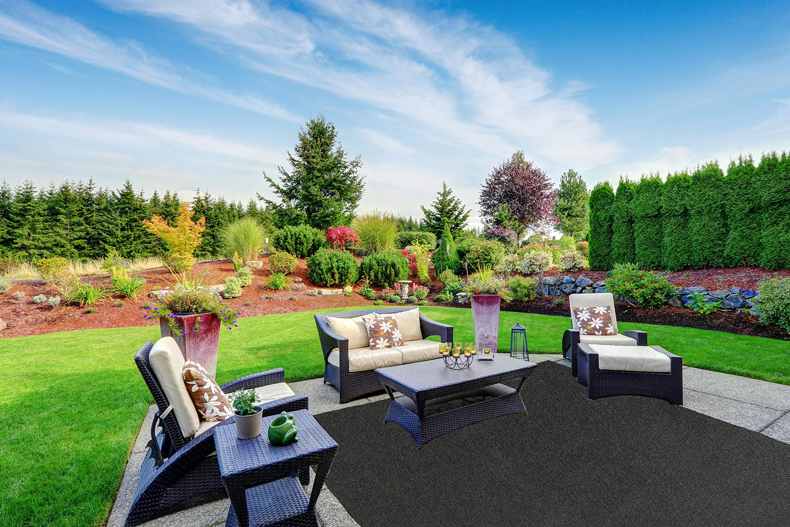 Eco-Friendly 5' x 8' Indoor Outdoor Rug - Premium 100% Recycled PET Fiber Area Carpet for Patio, Deck, Picnic & Backyard (Black Ice) | Waterproof & Durable Floor Mat for Outdoor Living Spaces