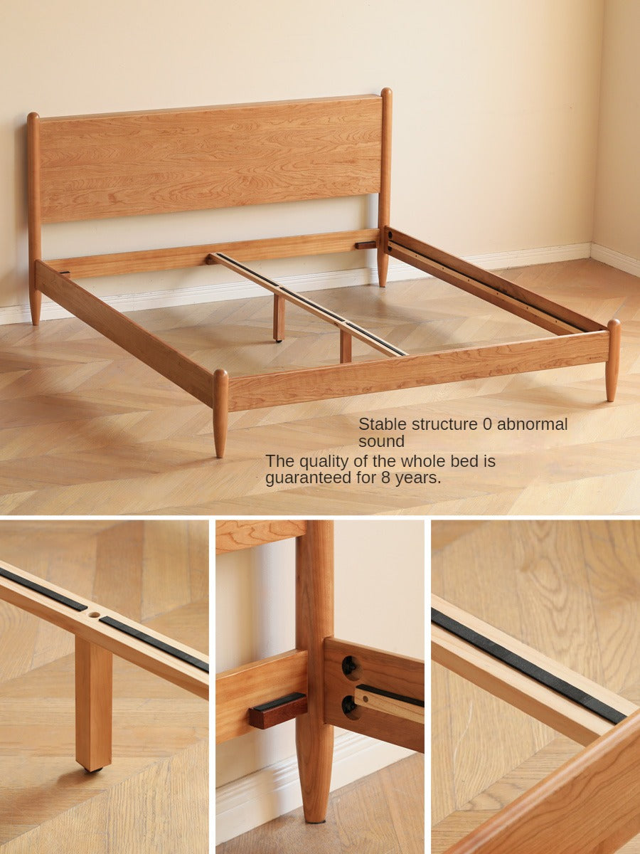 Solid Oak, Black Walnut & Cherry Wood Bed Frame - Handcrafted Queen Size Wooden Bed with Sturdy Slat Support - Perfect for Master Bedroom, Guest Room or Rustic Cabin Decor