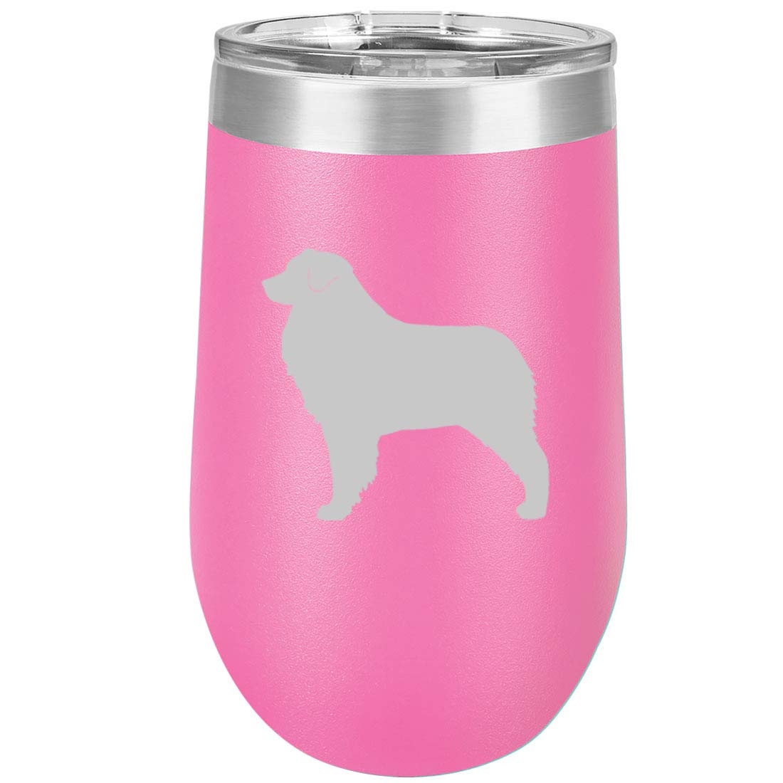 16 oz Double Wall Vacuum Insulated Stainless Steel Stemless Wine Tumbler - Leakproof Coffee Travel Mug with Lid for Hot & Cold Drinks - Australian Shepherd Design (Hot Pink) - Perfect for Office, Camping, Hiking and Outdoor Activities