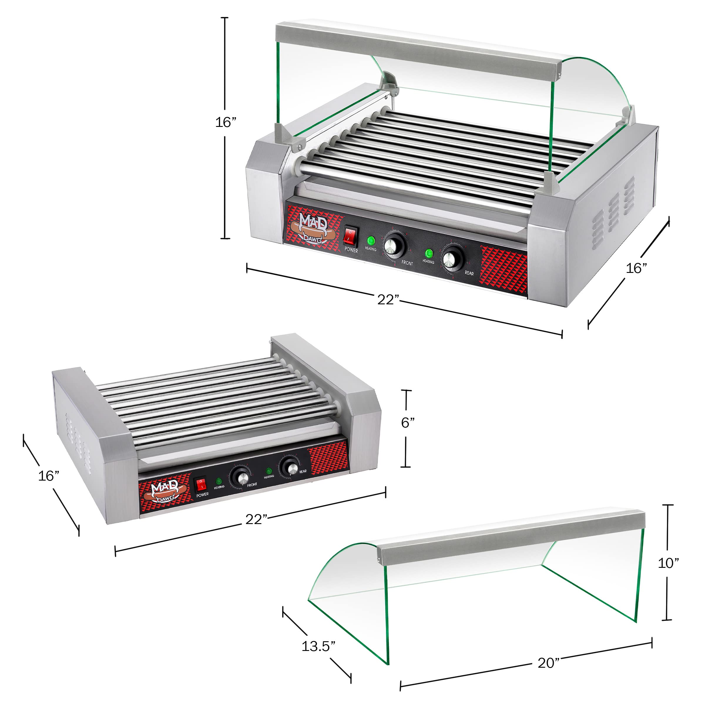9 Roller Commercial Hot Dog Machine with Tempered Glass Cover - Countertop Hot Dog Roller Cooker for 24 Hotdogs, Brats & Sausages - Perfect for Restaurants, Food Trucks & Concession Stands