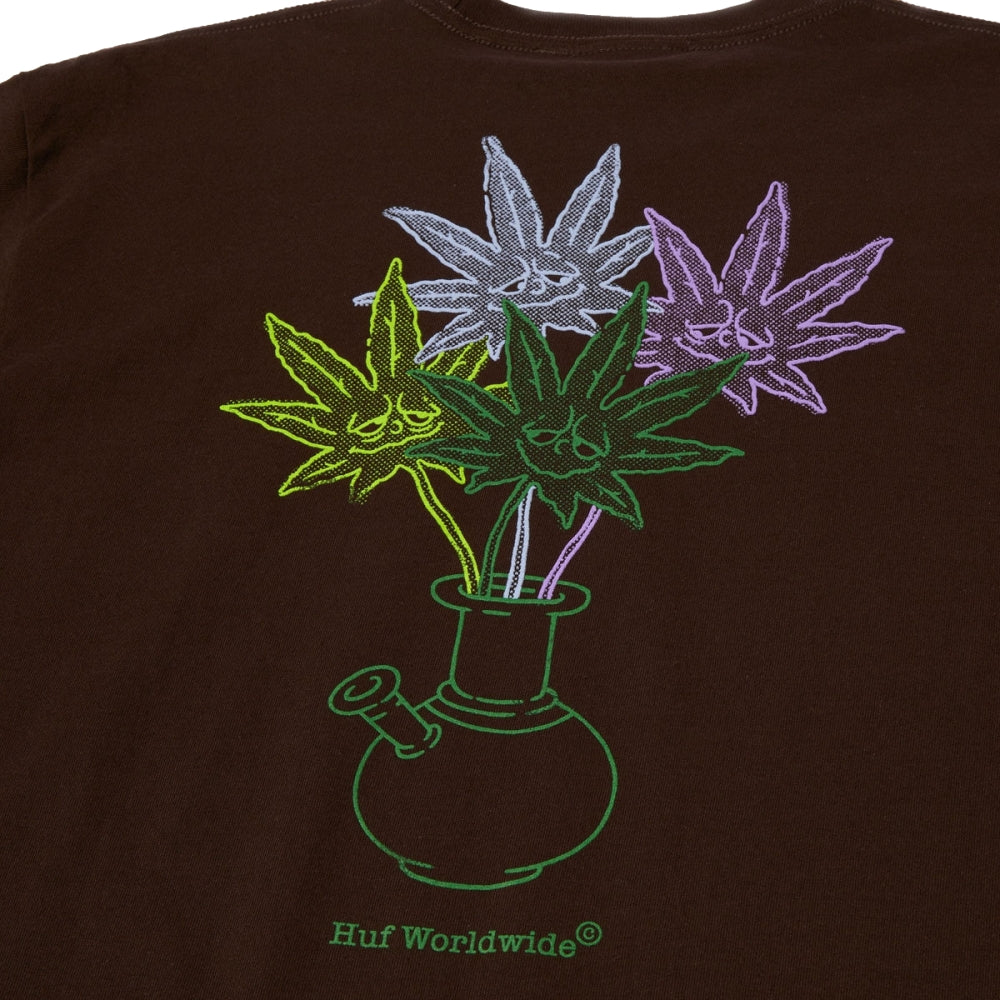 HUF Green Buddy Bouquet Short Sleeve T-Shirt for Men - Brown Cotton Graphic Tee for Casual Wear, Street Style & Summer Outfits