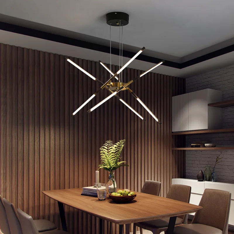 Modern LED Spoke Pendant Light Fixture - Industrial Chic Hanging Lamp for Dining Room, Kitchen Island & Living Room Decor