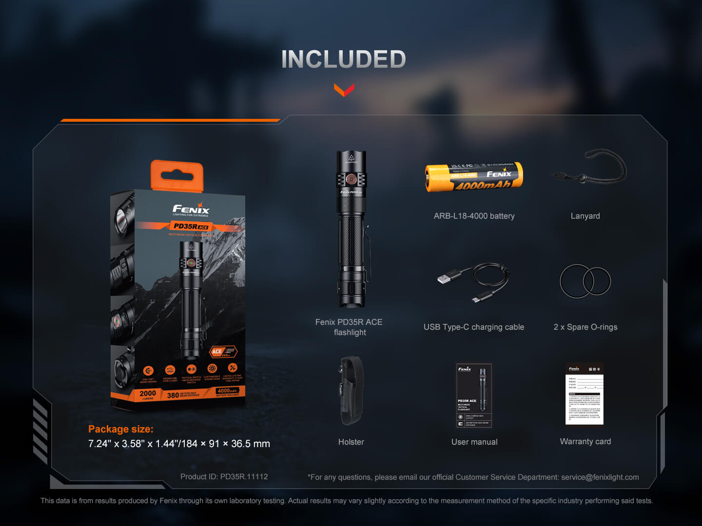 Fenix PD35R ACE Rechargeable Tactical Flashlight - 1600 Lumens, 5 Modes, IP68 Waterproof - Perfect for Camping, Hiking, Emergency & Outdoor Adventures