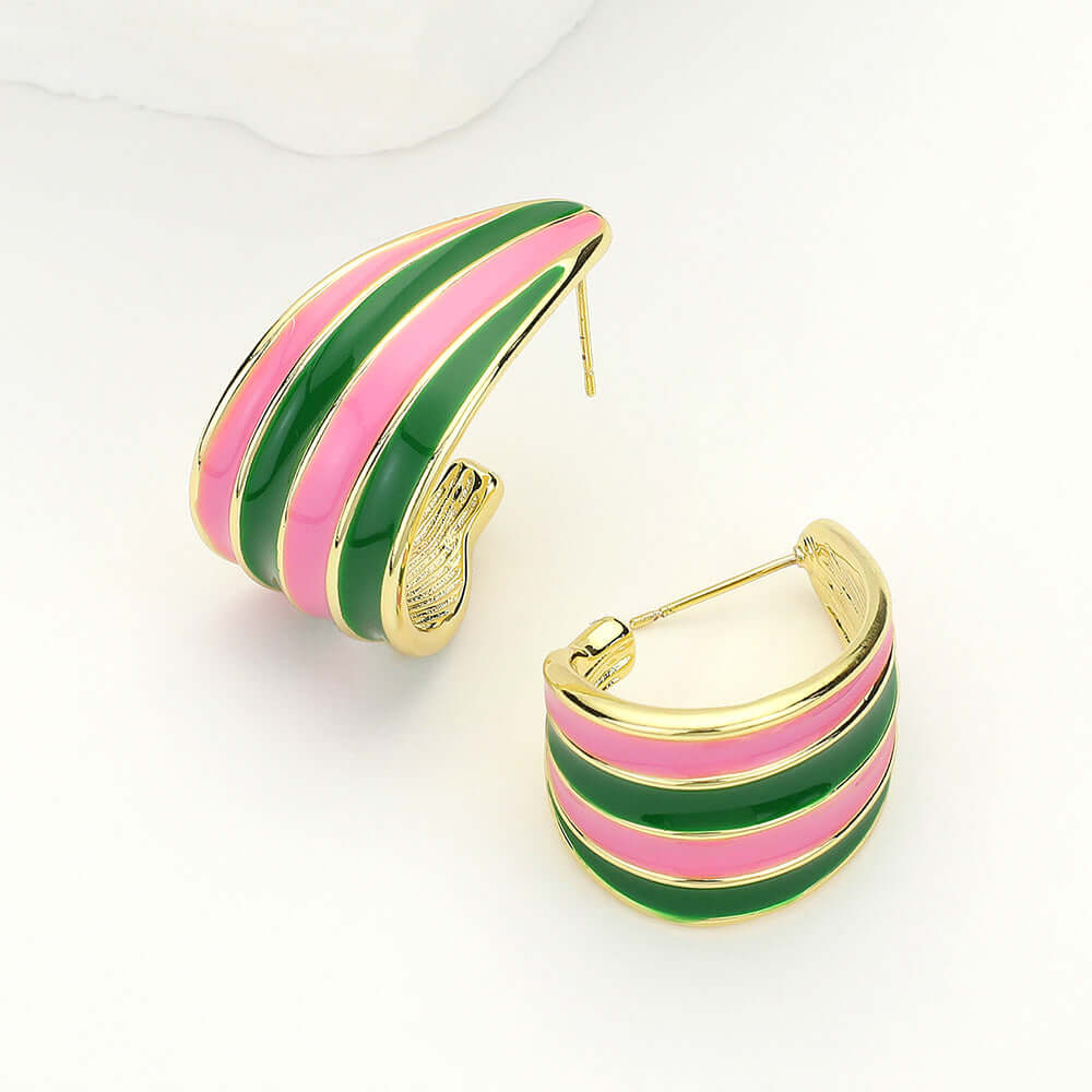 14K Gold Dipped Enamel Vibrant Wave Stripe Hoop Earrings for Women - Trendy Boho Statement Jewelry for Parties, Weddings & Everyday Wear