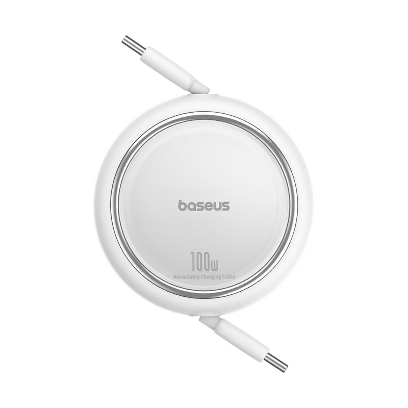 Baseus Free2 Draw Mini 100W Retractable USB-C to USB-C Fast Charging Cable (1m, White) - Perfect for Travel, Office, and Home Charging