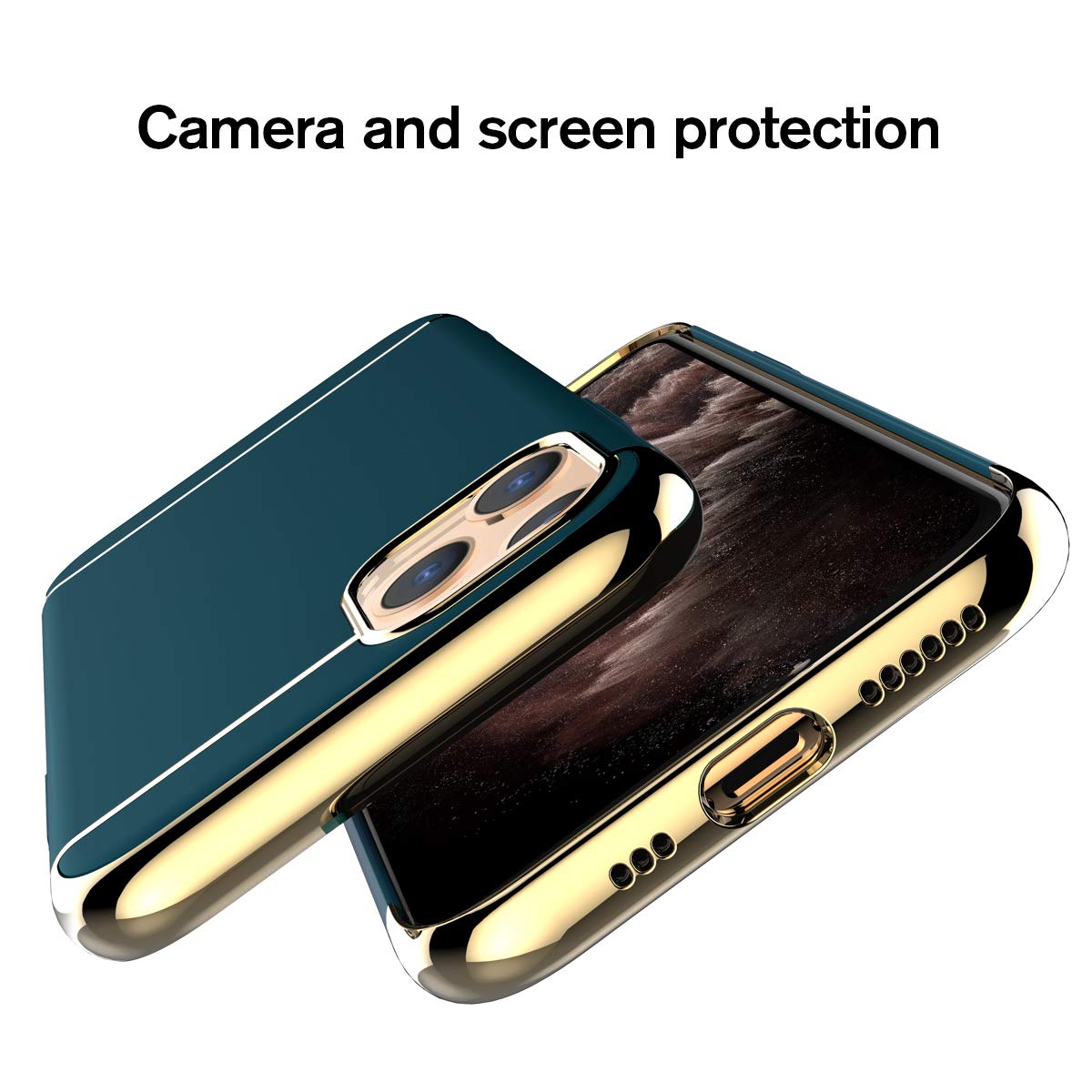 RORSOU Ultra Thin Slim Hard Case for iPhone 11 Pro Max (6.5 Inch) - 3-in-1 Matte Non-Slip Coating with Electroplate Frame | Protective Phone Cover for Everyday Use, Work & Travel (Dark Green, 2019 Model)