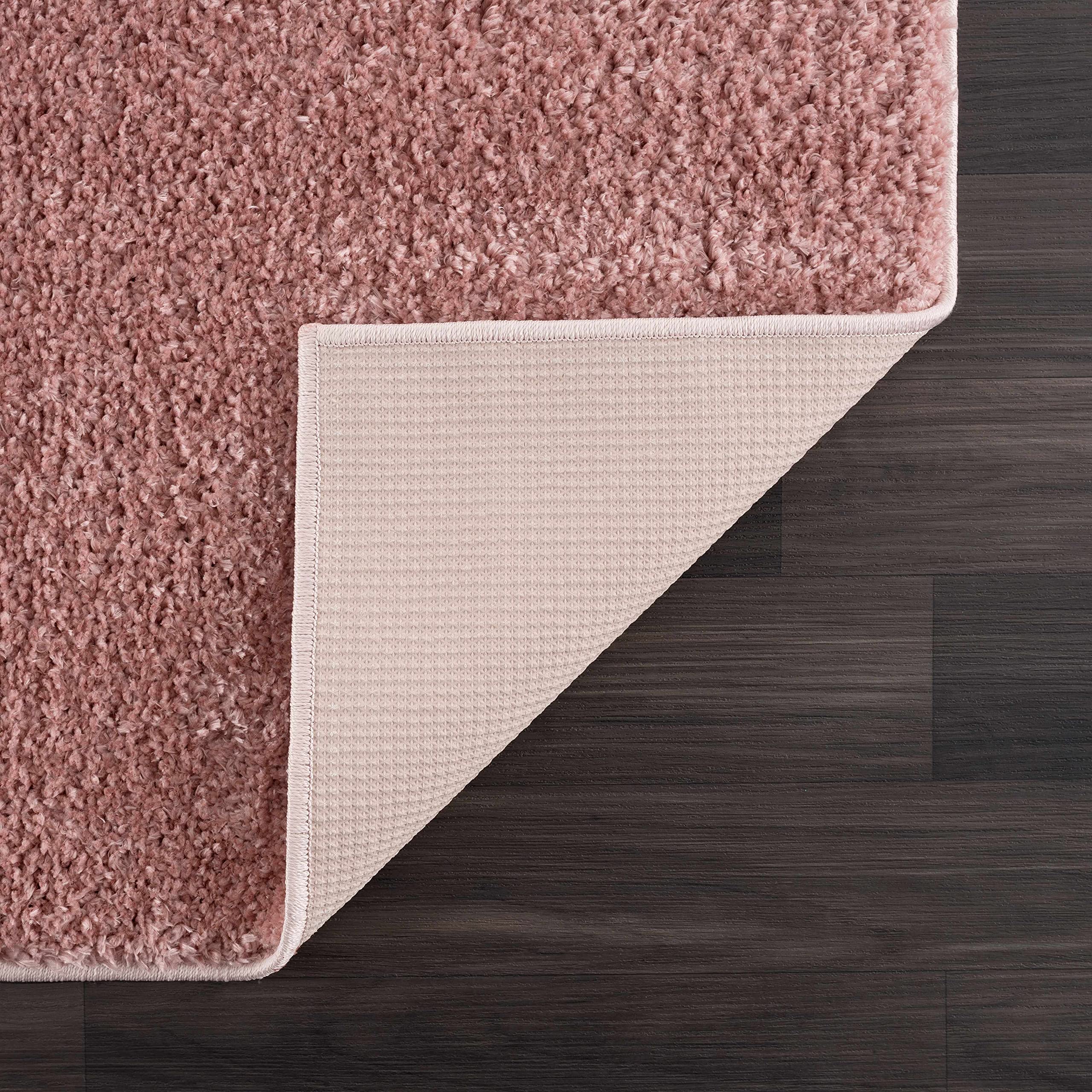 Hauteloom Machine Washable Solid Shag Rug - Soft Fluffy Plush High Pile Carpet for Living Room, Bedroom, Nursery & Dorm - Non-Slip Cozy Home Decor in Pink, Light Red, Light Burgundy - 7'10